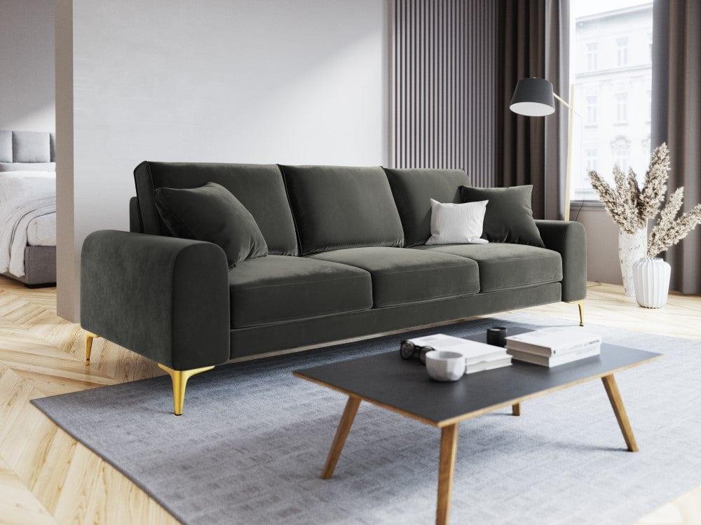 Sofa aksamitna 4-osobowa MADARA ciemnoszary ze złotą podstawą Mazzini Sofas    Eye on Design