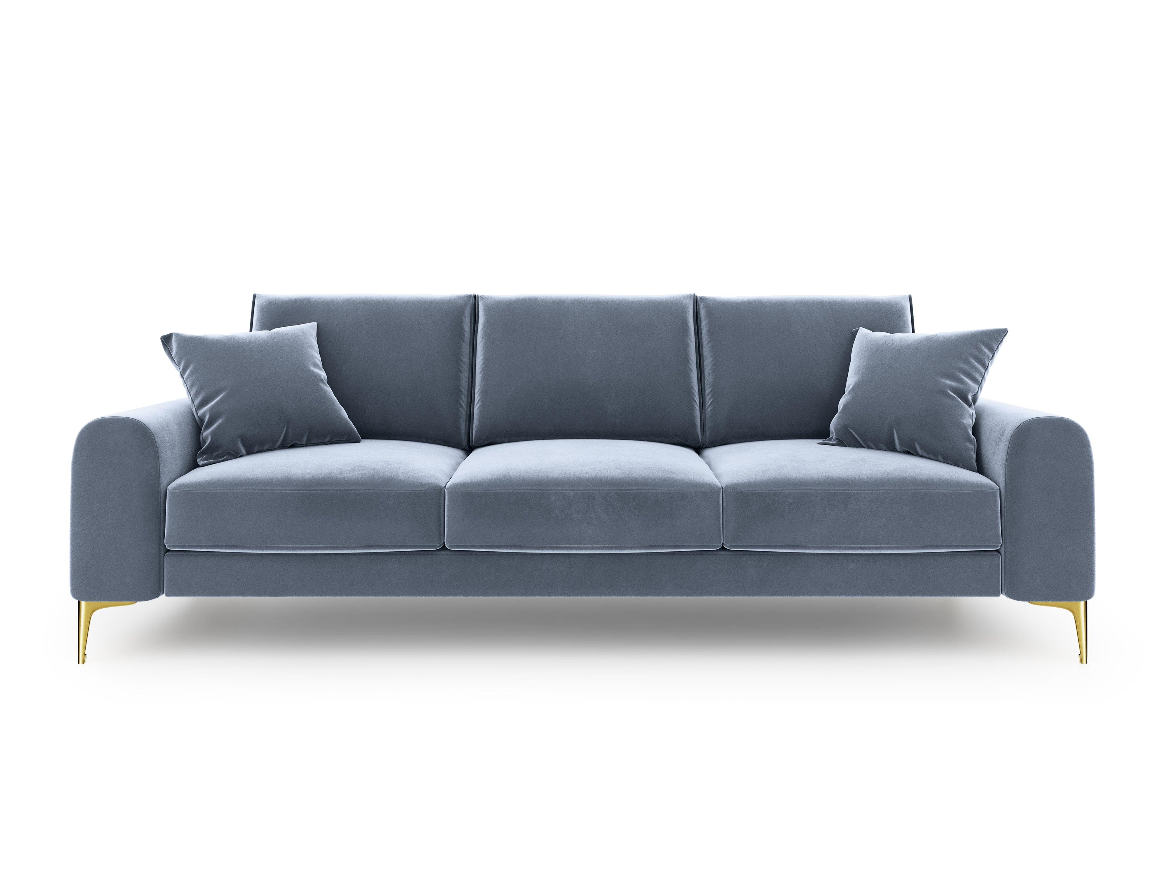 Sofa aksamitna 4-osobowa MADARA jasnoniebieski ze złotą podstawą Mazzini Sofas    Eye on Design