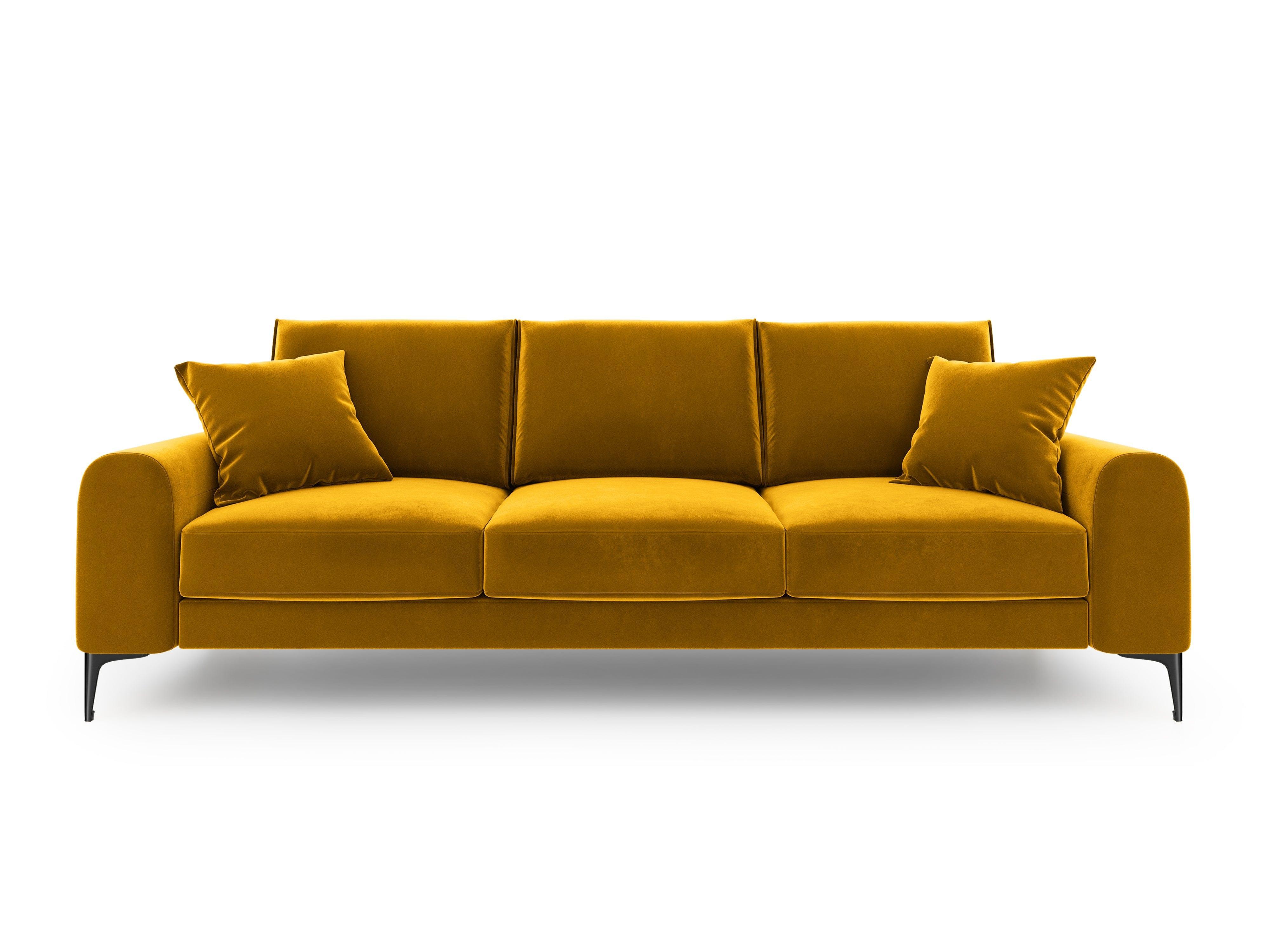 Sofa aksamitna 4-osobowa MADARA musztardowy z czarną podstawą Mazzini Sofas    Eye on Design