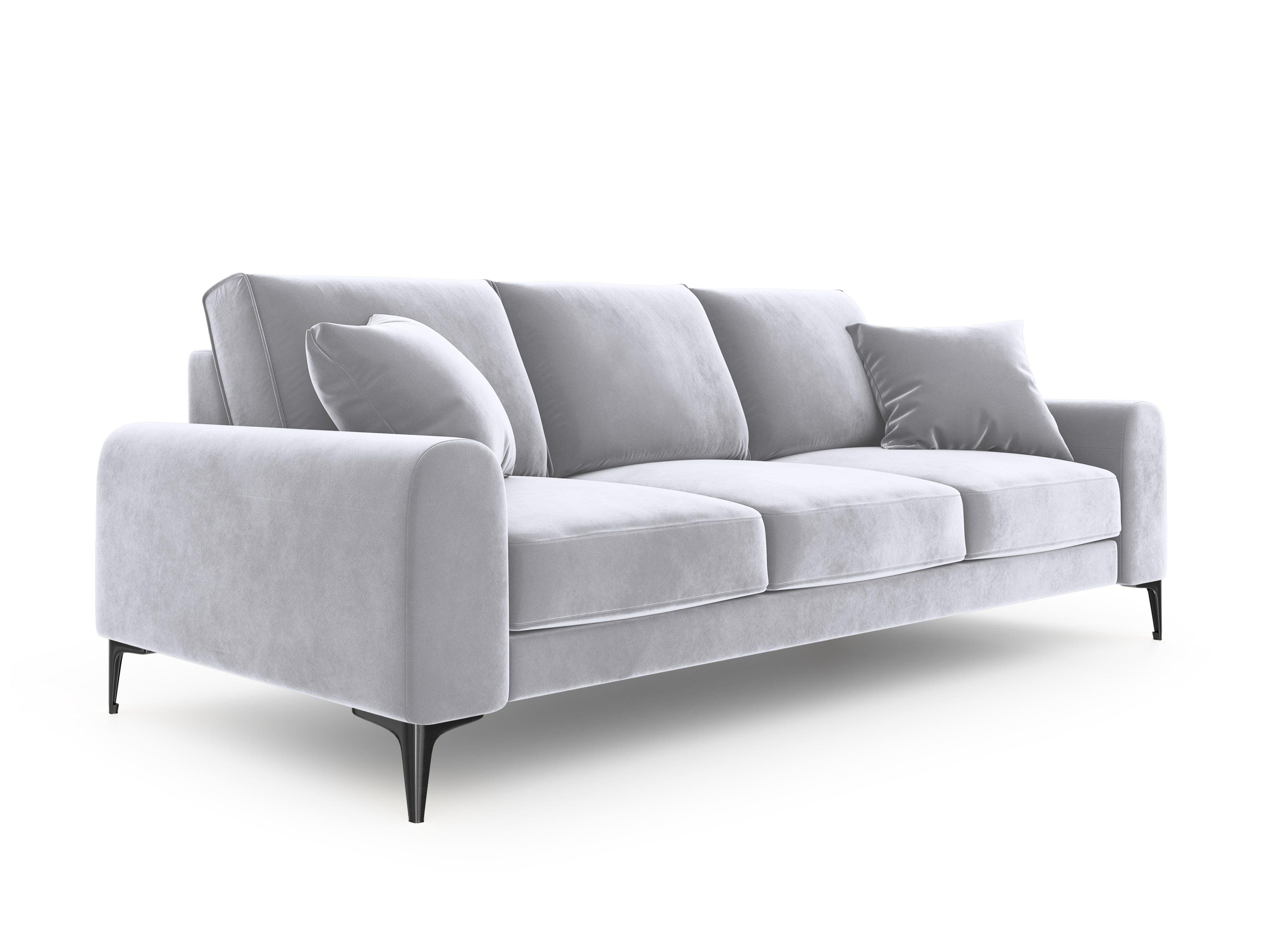 Sofa aksamitna 4-osobowa MADARA srebrny z czarną podstawą Mazzini Sofas    Eye on Design