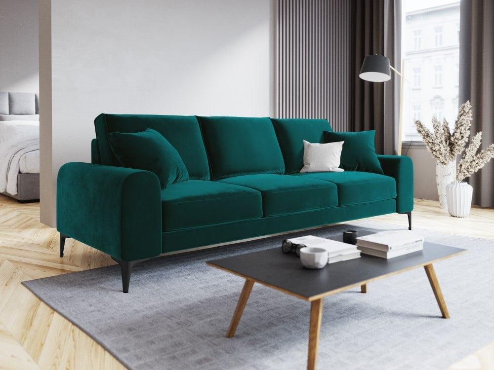 Sofa aksamitna 4-osobowa MADARA turkusowy z czarną podstawą Mazzini Sofas    Eye on Design