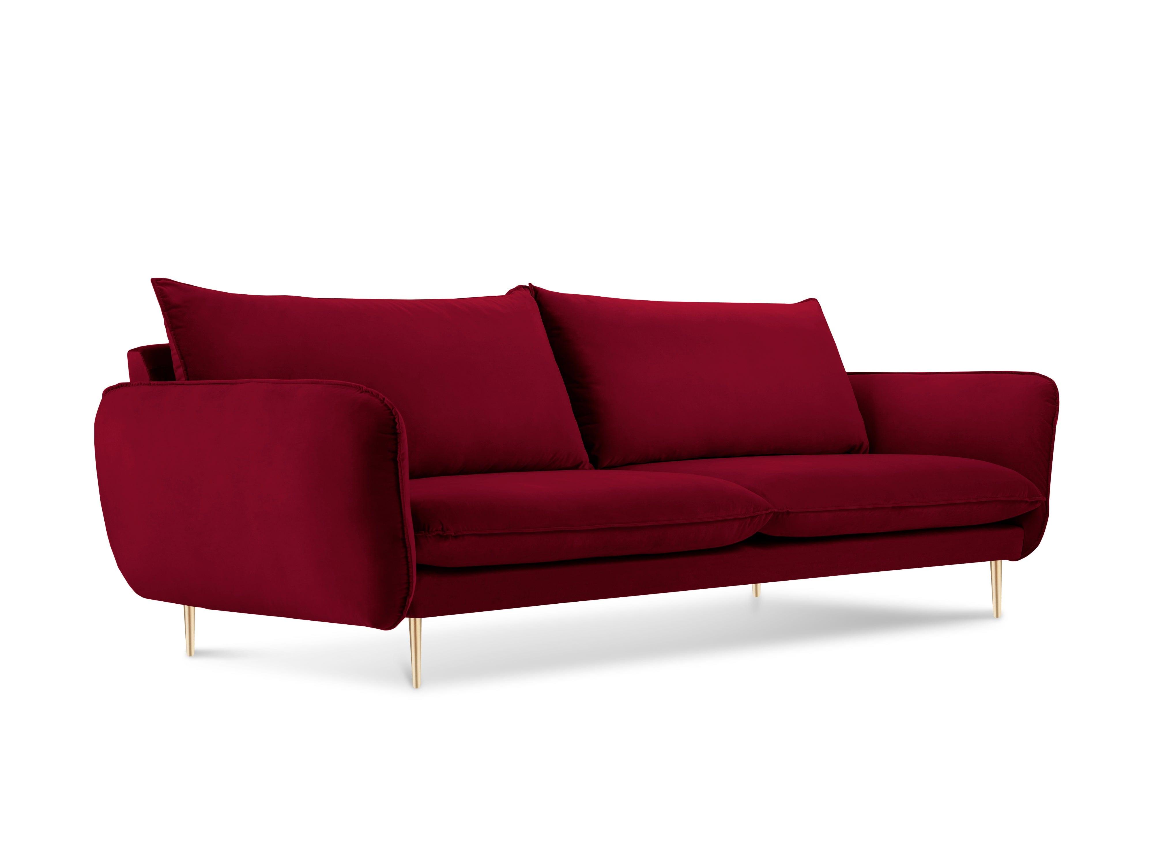 Sofa aksamitna 4-osobowa VIENNA bordowy ze złotą podstawą Cosmopolitan Design    Eye on Design