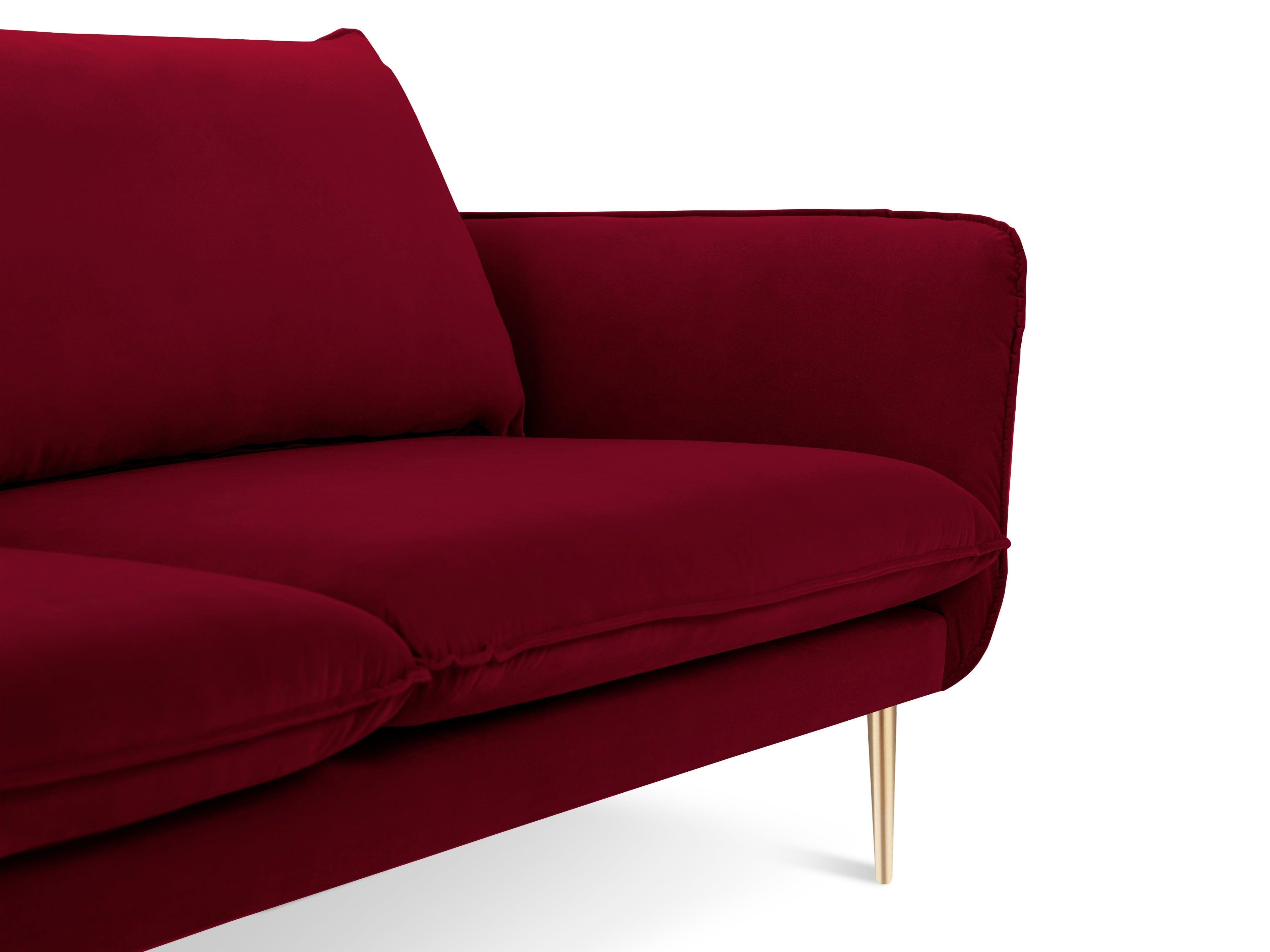 Sofa aksamitna 4-osobowa VIENNA bordowy ze złotą podstawą Cosmopolitan Design    Eye on Design