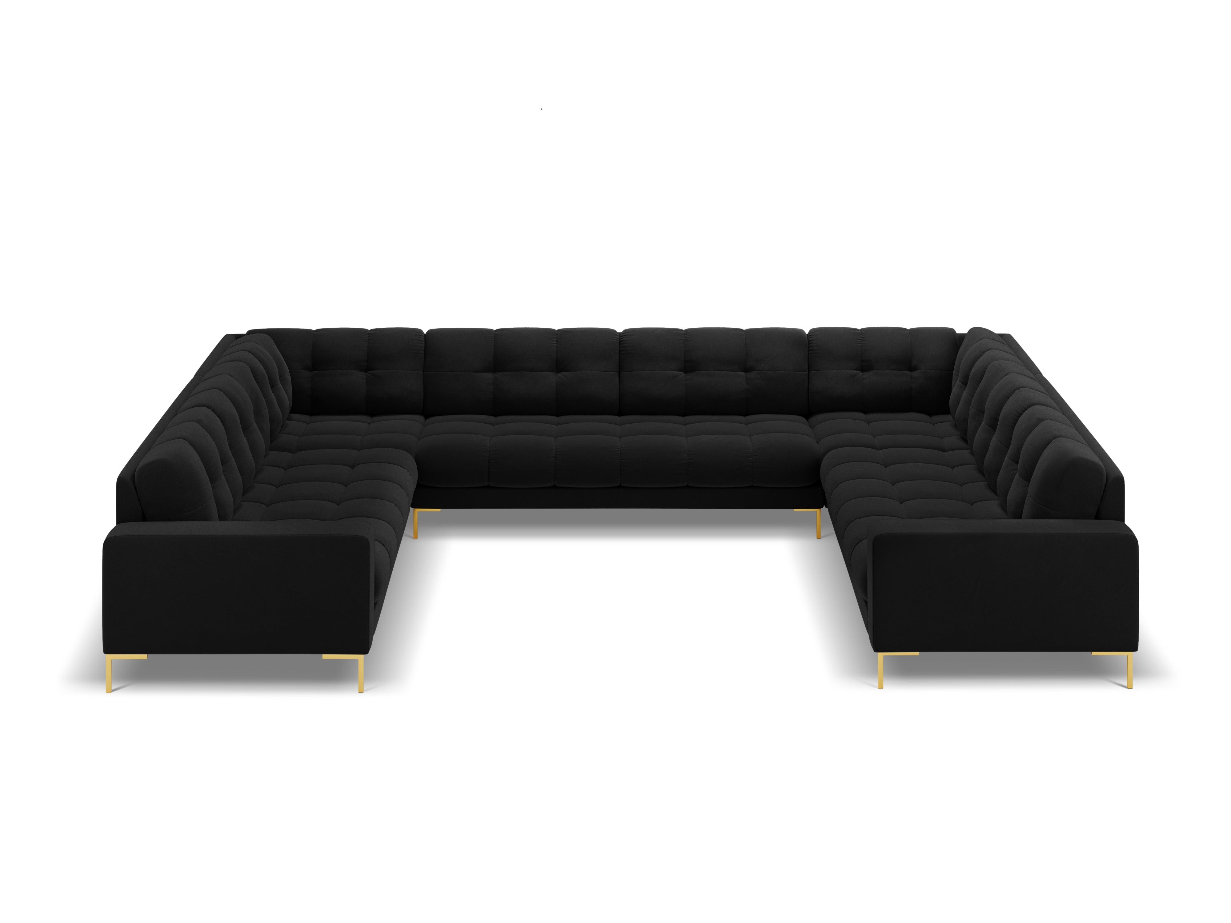 Sofa aksamitna panoramiczna 9-osobowa BALI czarny ze złotą podstawą Cosmopolitan Design    Eye on Design