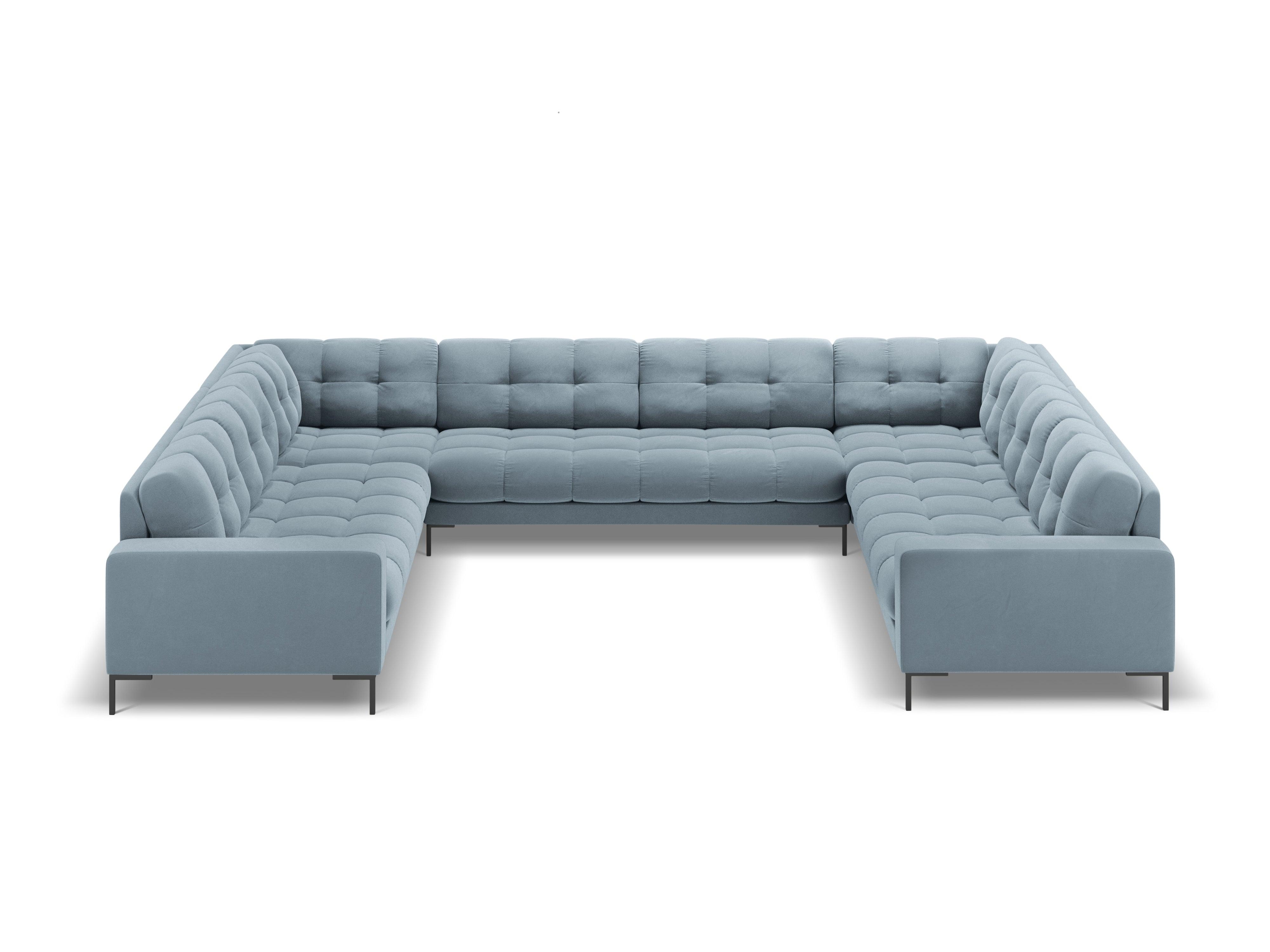 Sofa aksamitna panoramiczna 9-osobowa BALI jasnoniebieski z czarną podstawą Cosmopolitan Design    Eye on Design