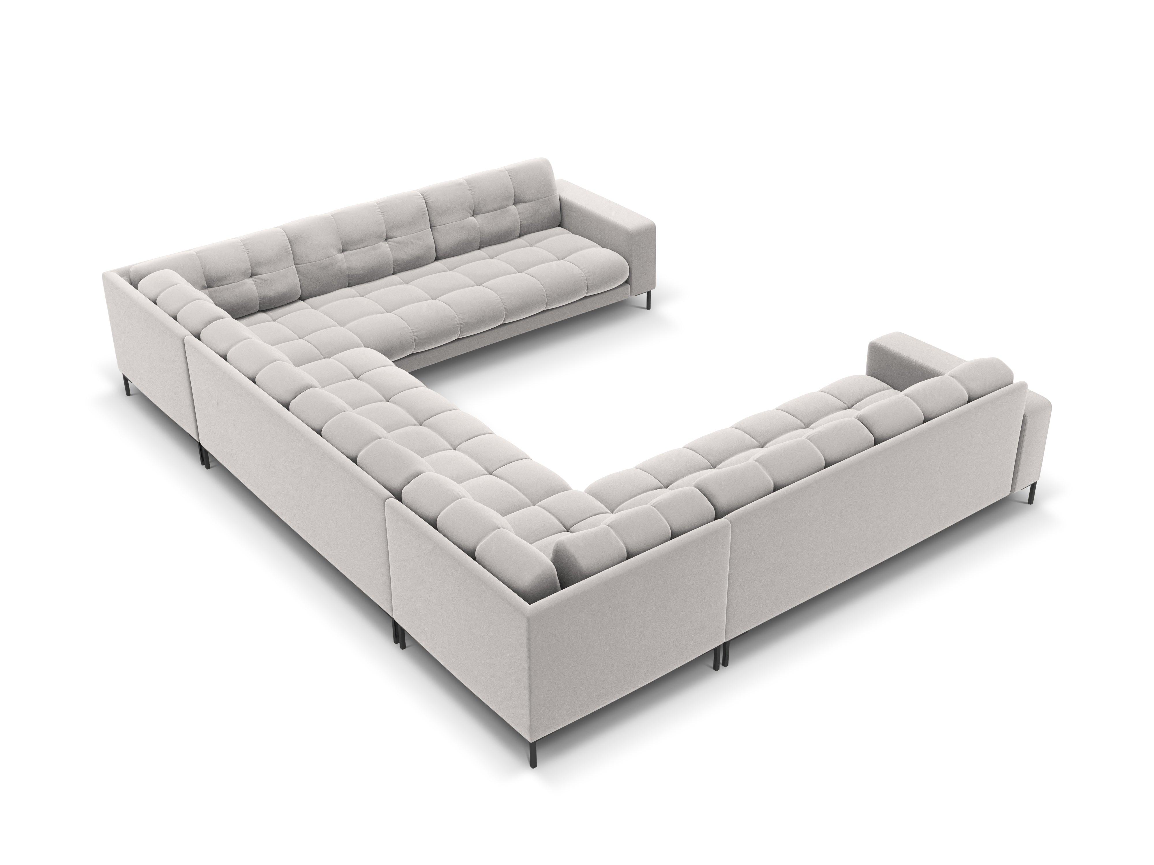 Sofa aksamitna panoramiczna 9-osobowa BALI srebrny z czarną podstawą Cosmopolitan Design    Eye on Design