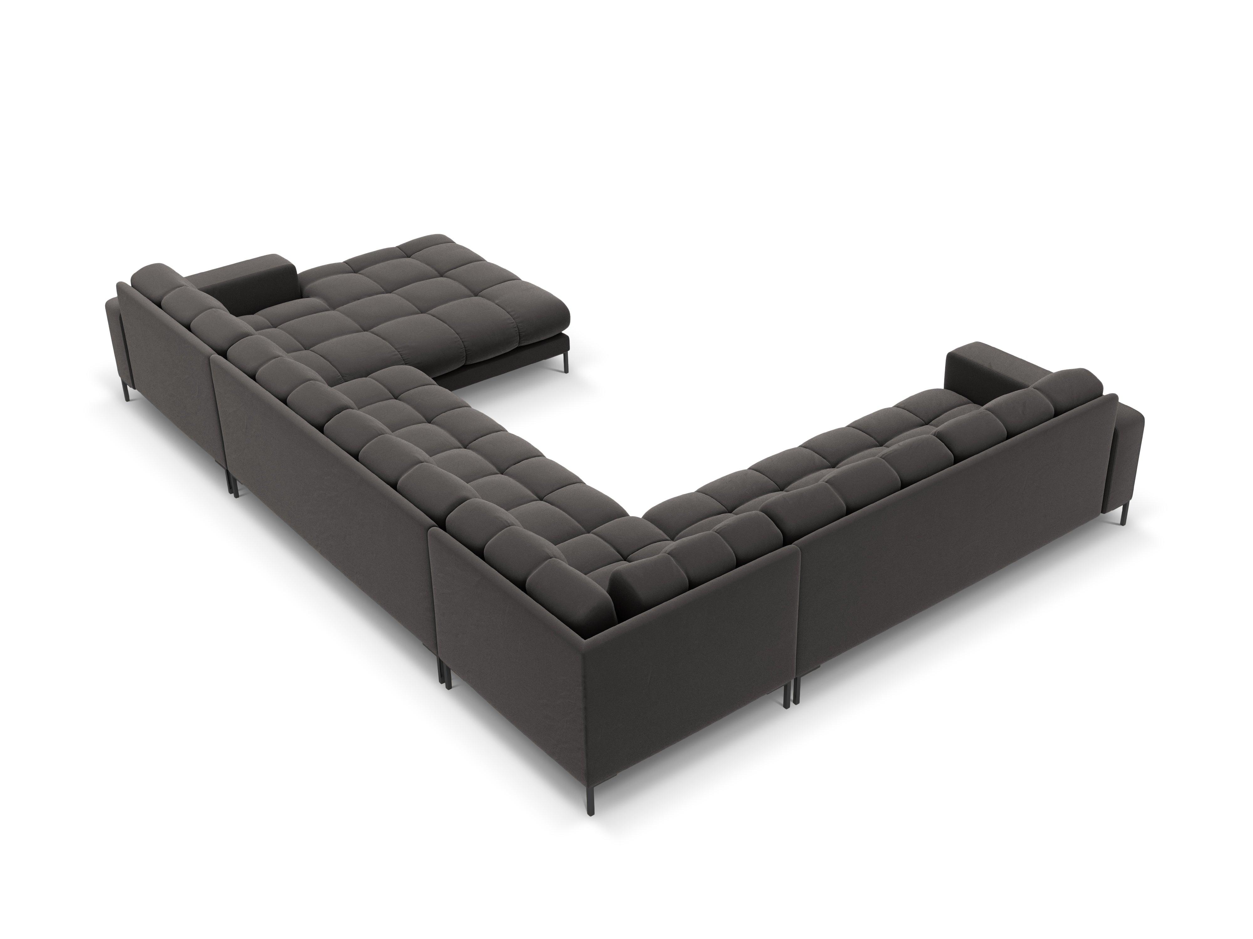 Sofa aksamitna panoramiczna lewostronna 7-osobowa BALI ciemnoszary z czarną podstawą Cosmopolitan Design    Eye on Design