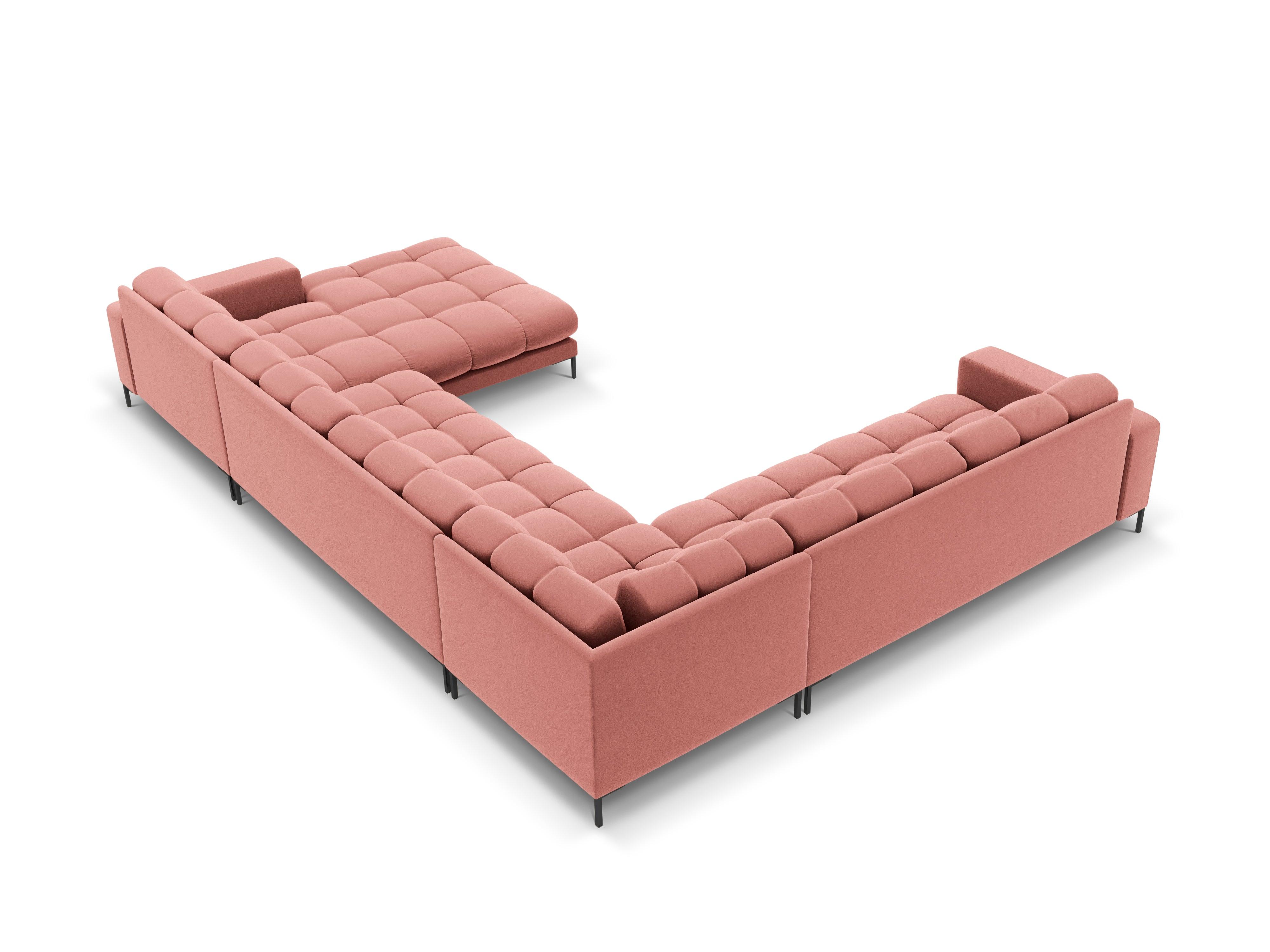 Sofa aksamitna panoramiczna lewostronna 7-osobowa BALI różowy z czarną podstawą Cosmopolitan Design    Eye on Design