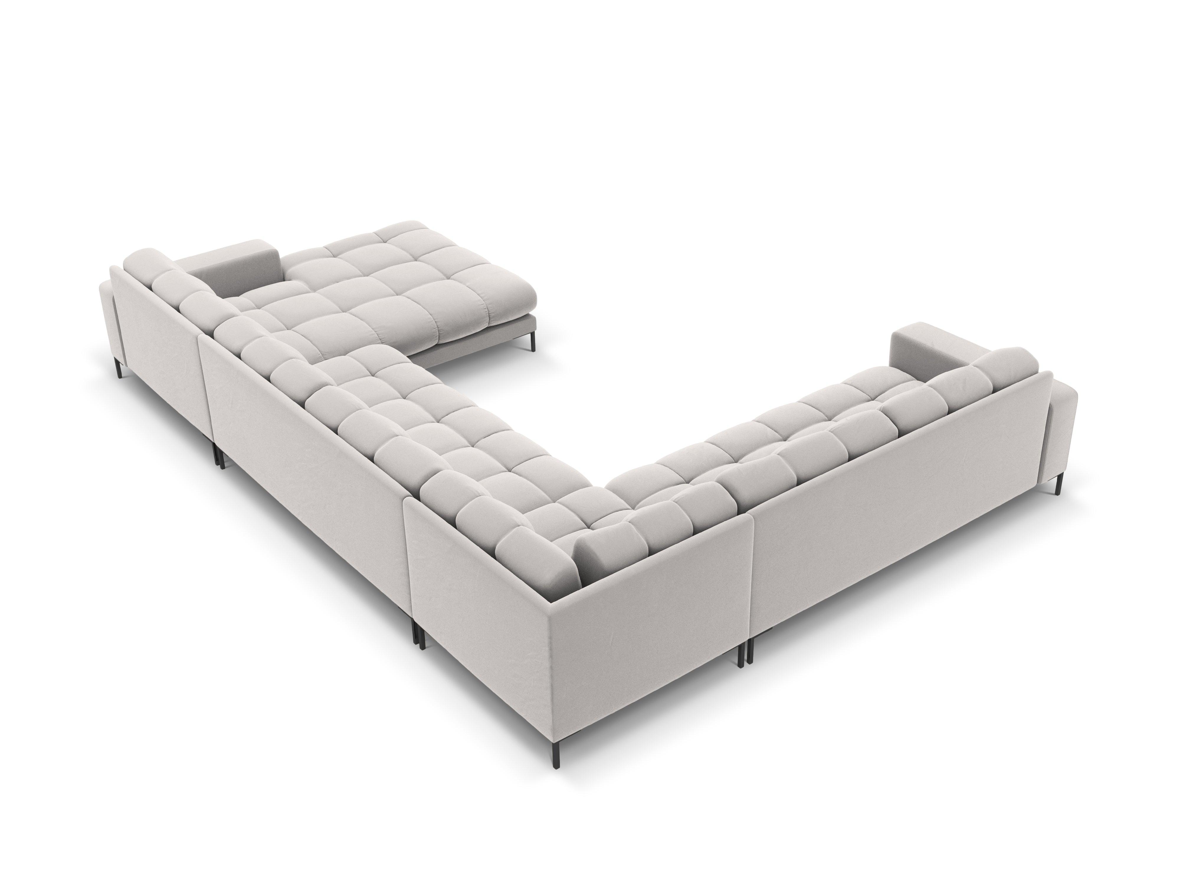 Sofa aksamitna panoramiczna lewostronna 7-osobowa BALI srebrny z czarną podstawą Cosmopolitan Design    Eye on Design