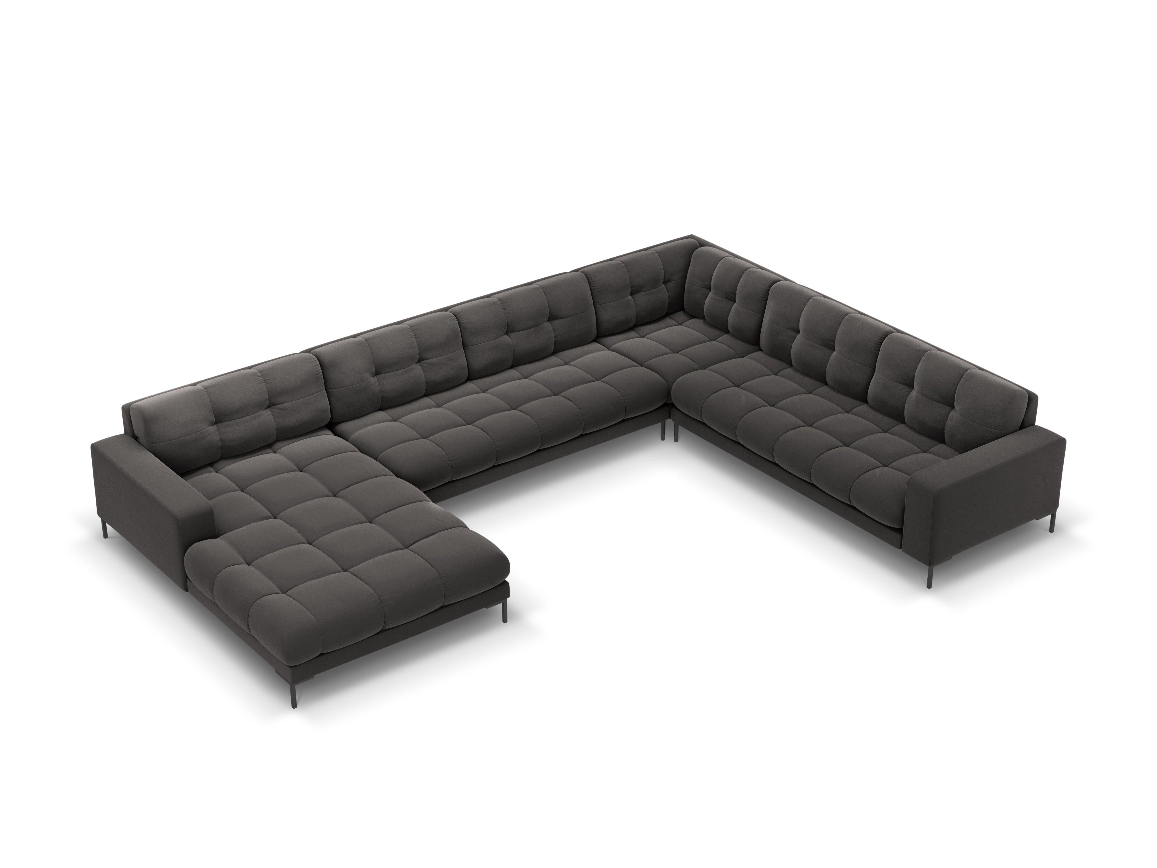 Sofa aksamitna panoramiczna prawostronna 7-osobowa BALI ciemnoszary z czarną podstawą Cosmopolitan Design    Eye on Design