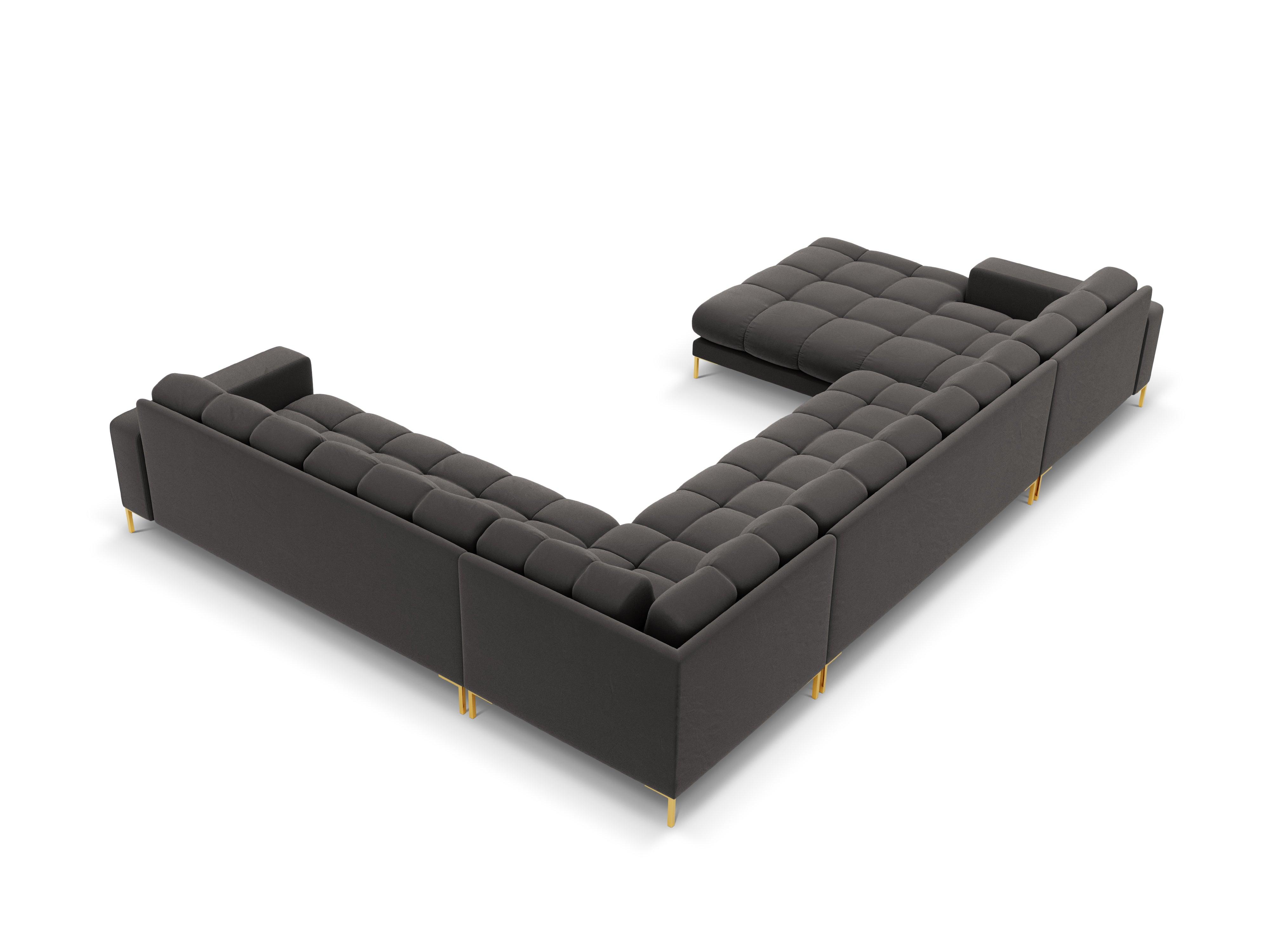 Sofa aksamitna panoramiczna prawostronna 7-osobowa BALI ciemnoszary ze złotą podstawą Cosmopolitan Design    Eye on Design