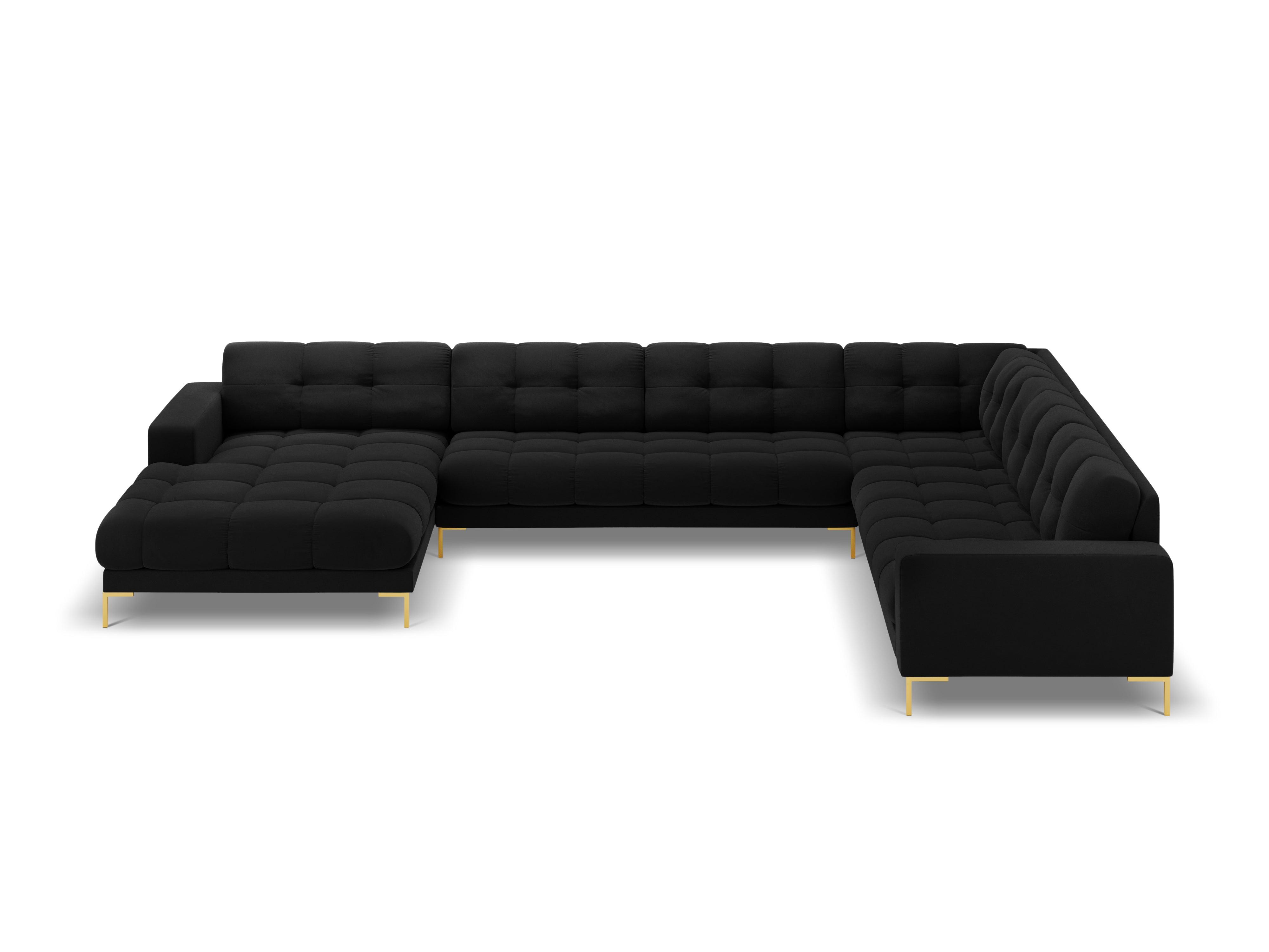 Sofa aksamitna panoramiczna prawostronna 7-osobowa BALI czarny ze złotą podstawą Cosmopolitan Design    Eye on Design