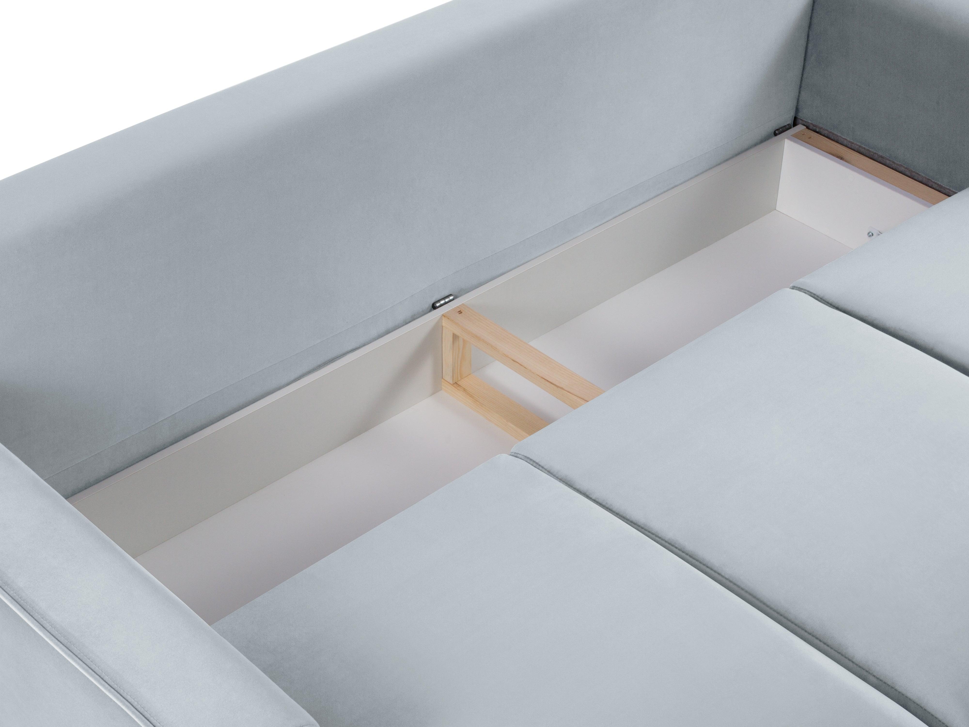 Sofa aksamitna z funkcją spania CARTADERA błękitny z czarną podstawą Mazzini Sofas    Eye on Design