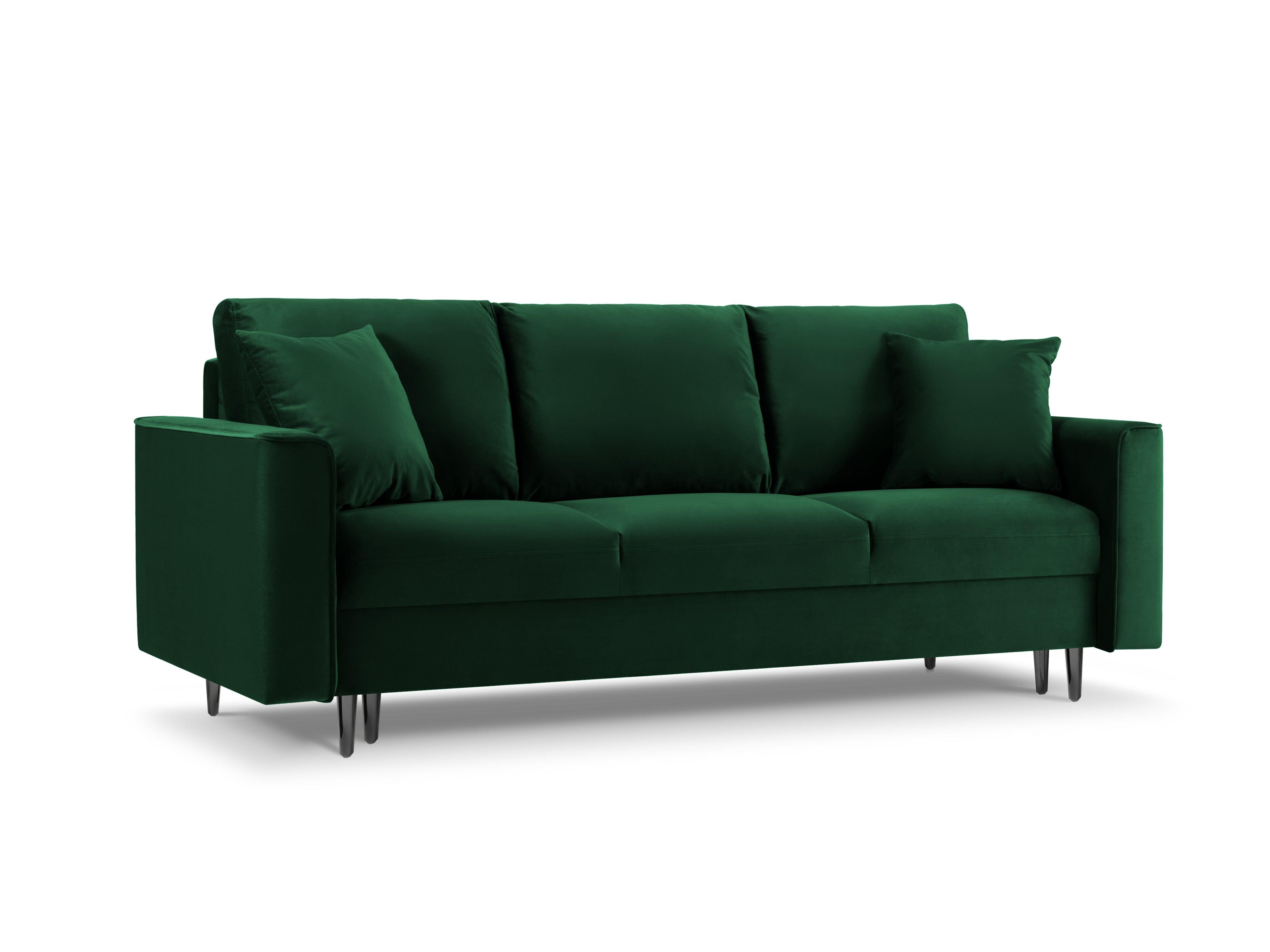 Sofa aksamitna z funkcją spania CARTADERA butelkowa zieleń z czarną podstawą Mazzini Sofas    Eye on Design