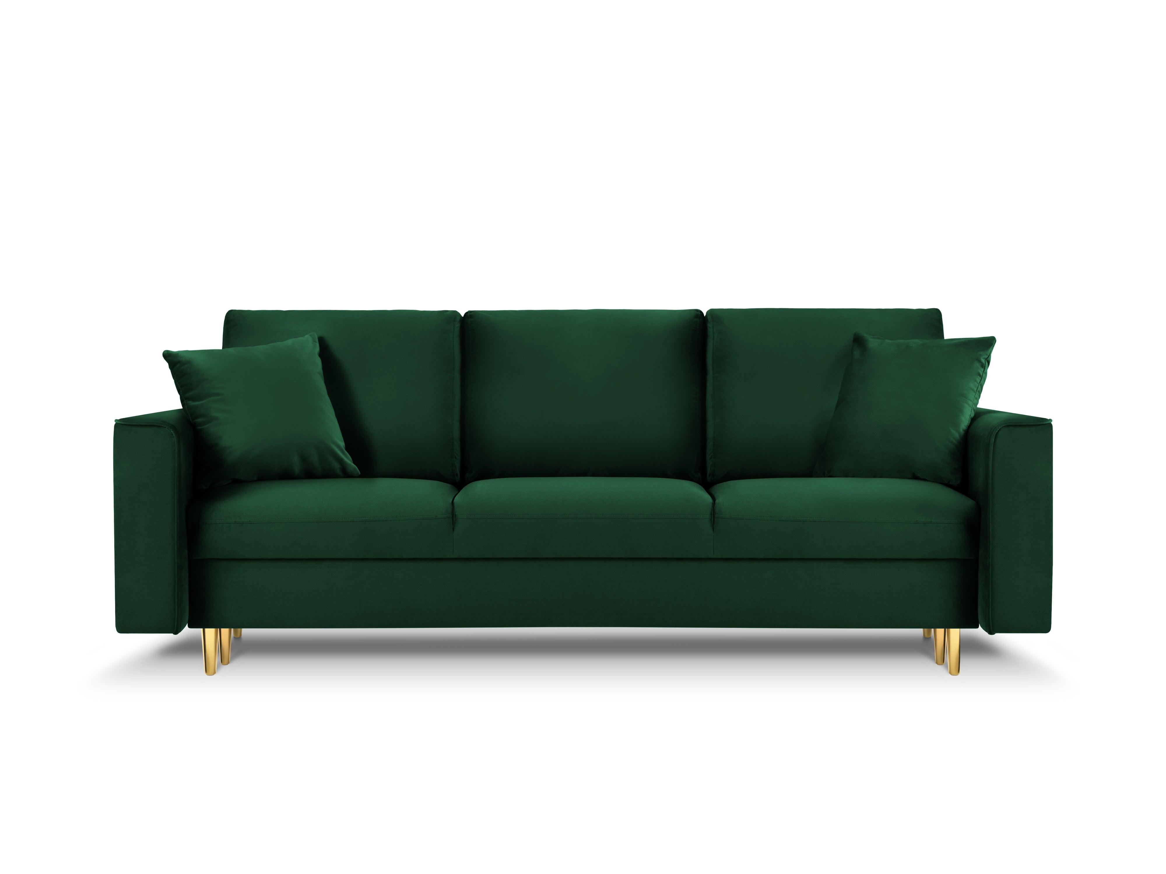 Sofa aksamitna z funkcją spania CARTADERA butelkowa zieleń ze złotą podstawą Mazzini Sofas    Eye on Design