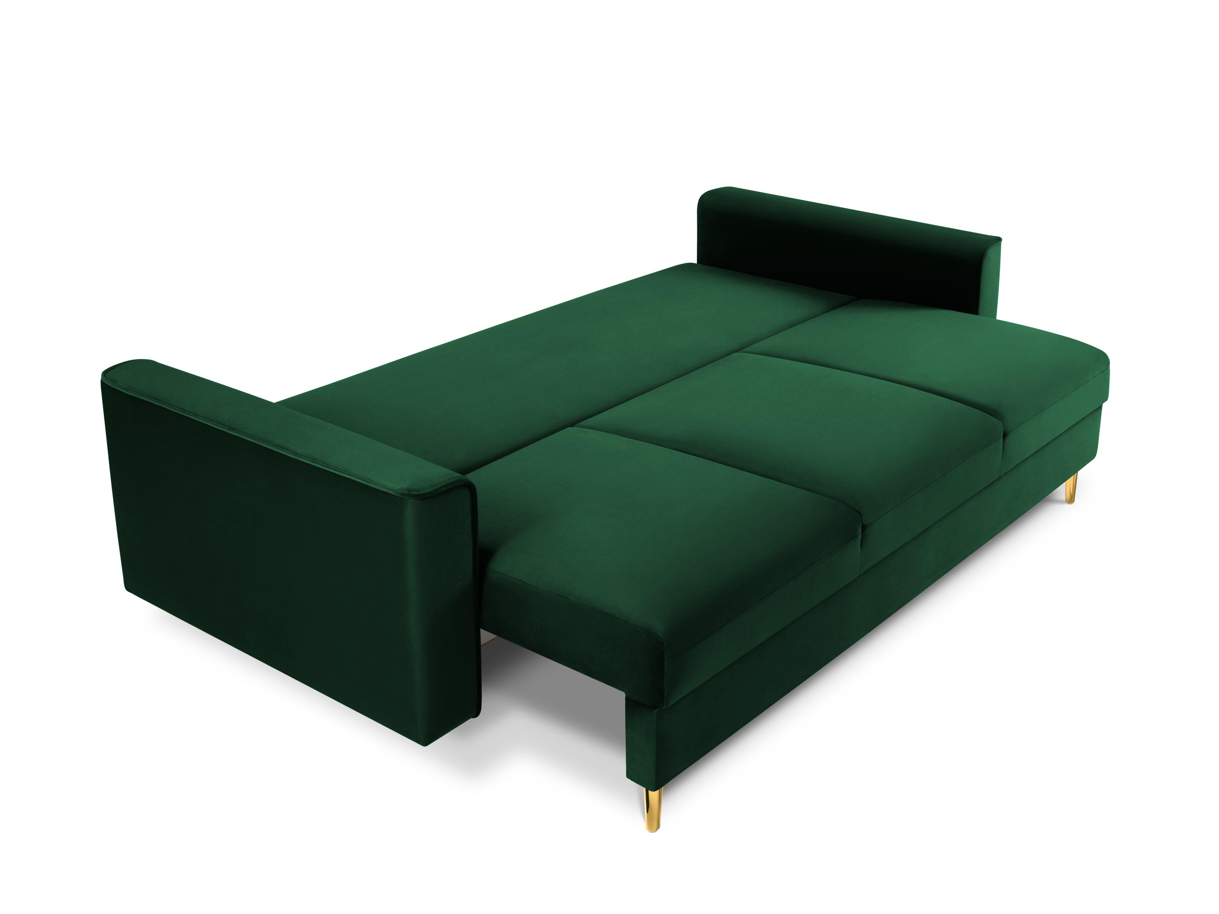 Sofa aksamitna z funkcją spania CARTADERA butelkowa zieleń ze złotą podstawą Mazzini Sofas    Eye on Design