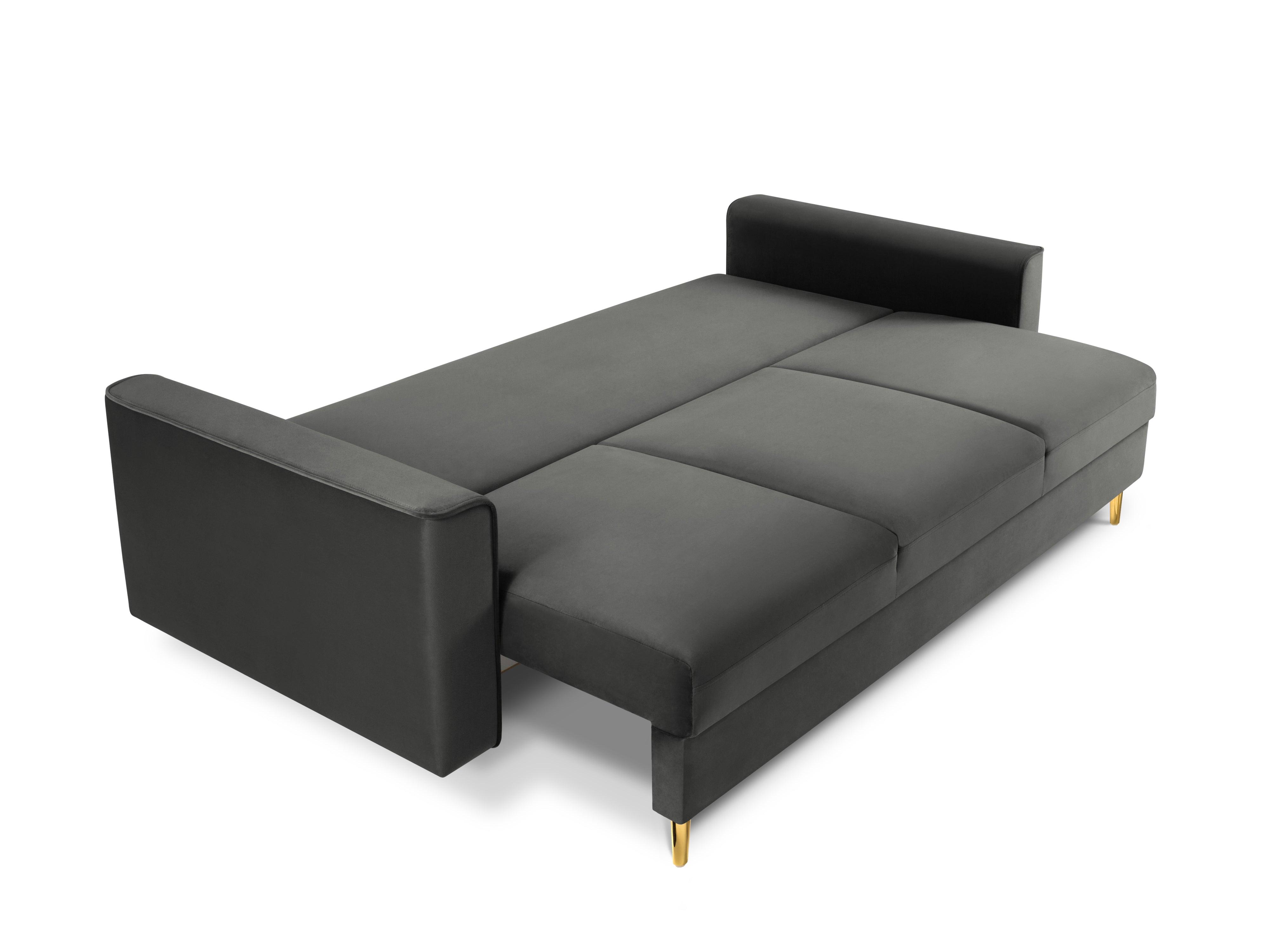 Sofa aksamitna z funkcją spania CARTADERA ciemnoszary ze złotą podstawą Mazzini Sofas    Eye on Design