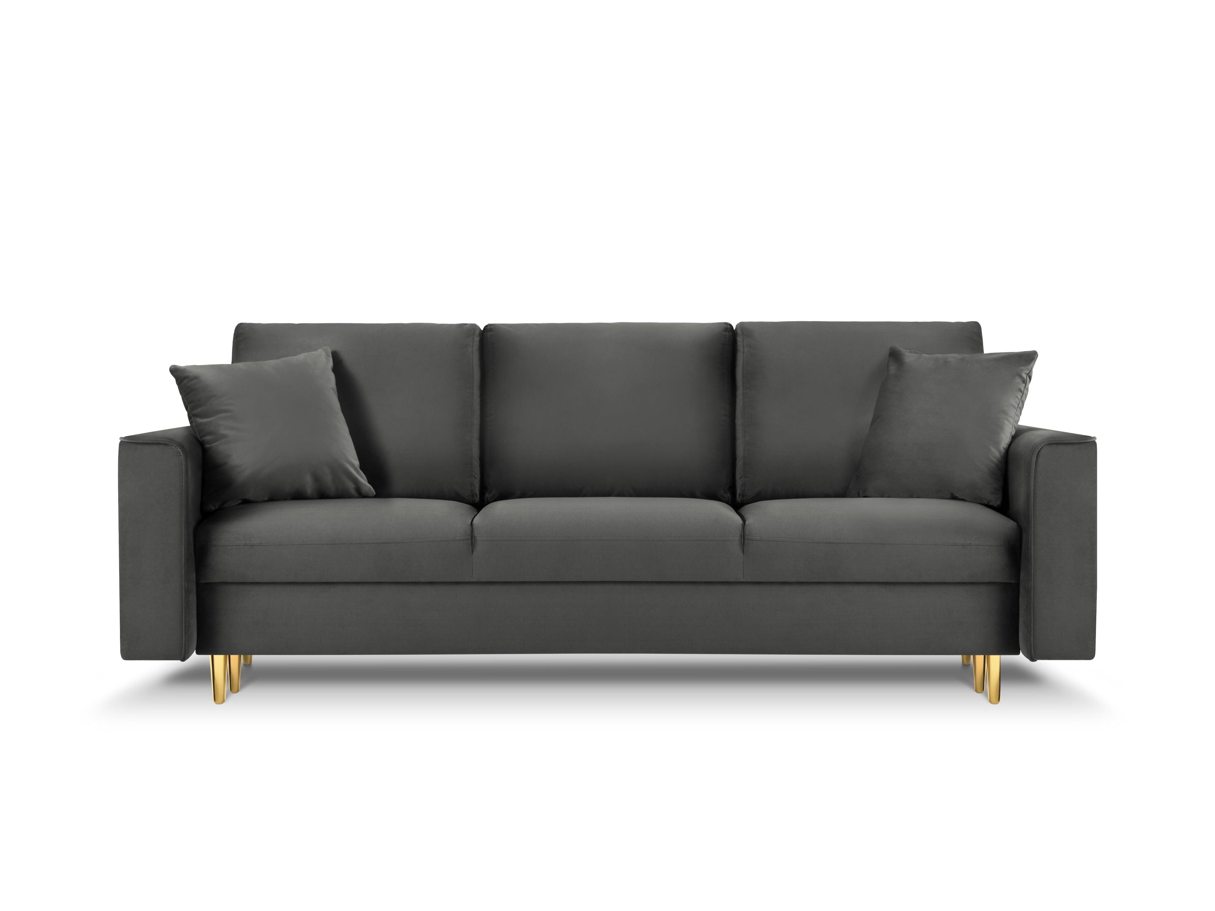 Sofa aksamitna z funkcją spania CARTADERA ciemnoszary ze złotą podstawą Mazzini Sofas    Eye on Design