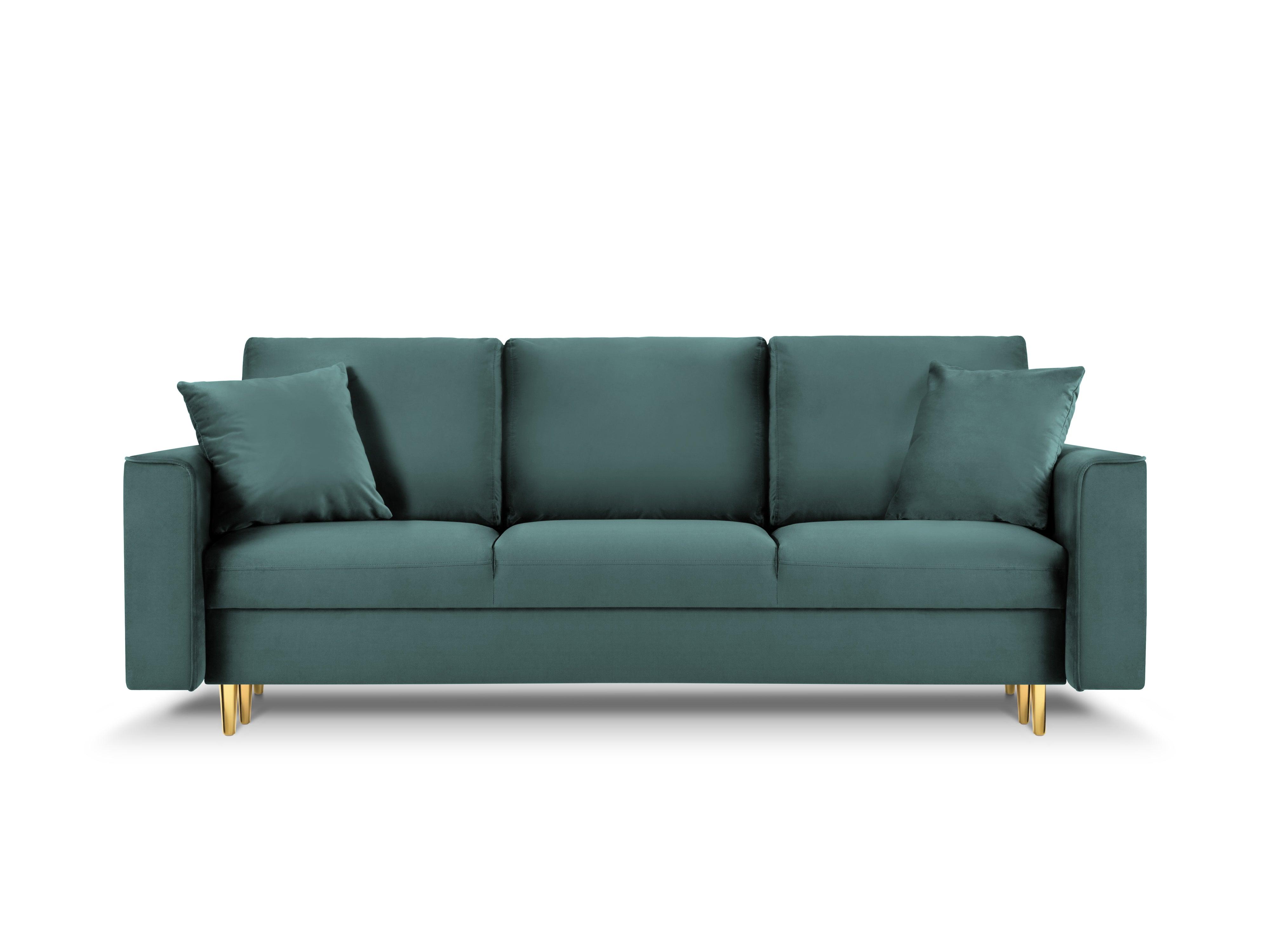 Sofa aksamitna z funkcją spania CARTADERA petrol ze złotą podstawą Mazzini Sofas    Eye on Design