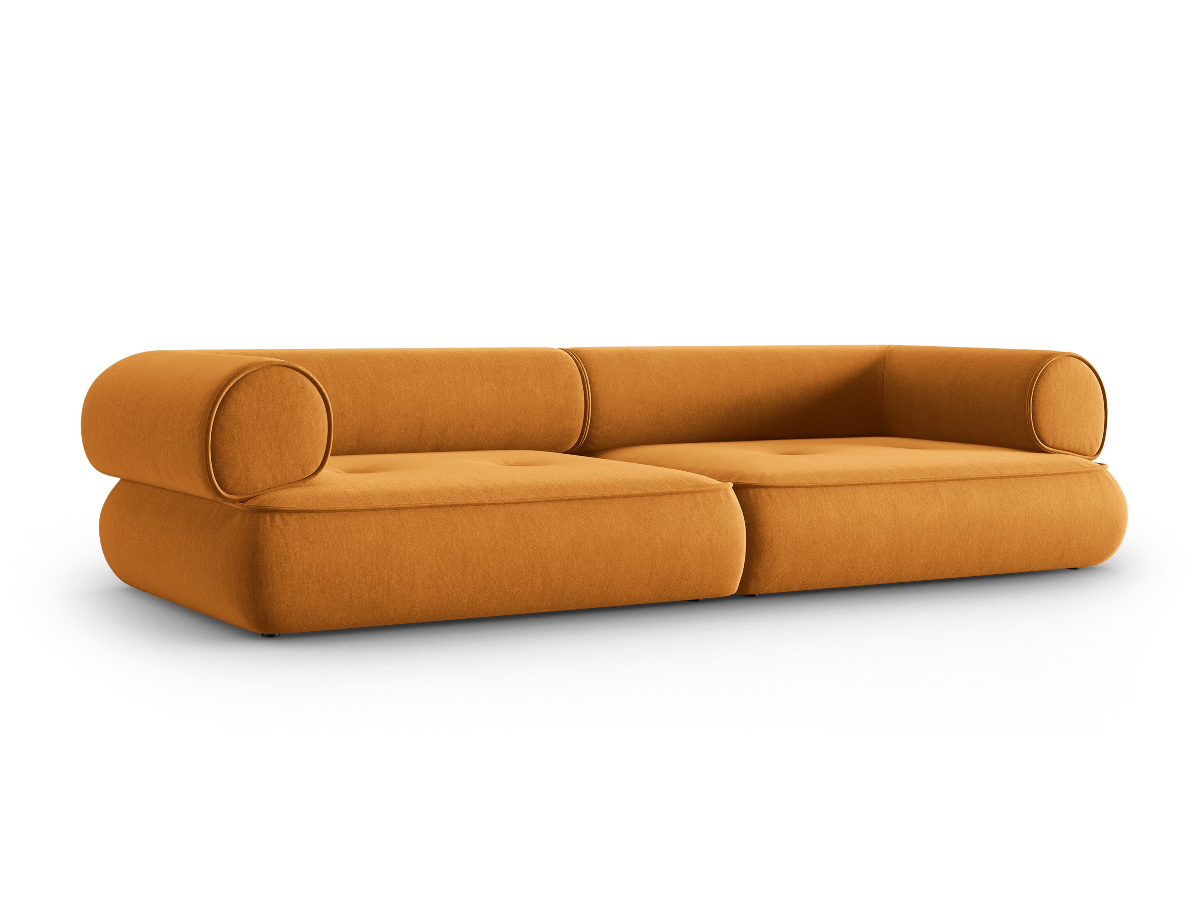 Sofa w tkaninie szenilowej 4-osobowa LILY musztardowy Maison Heritage    Eye on Design