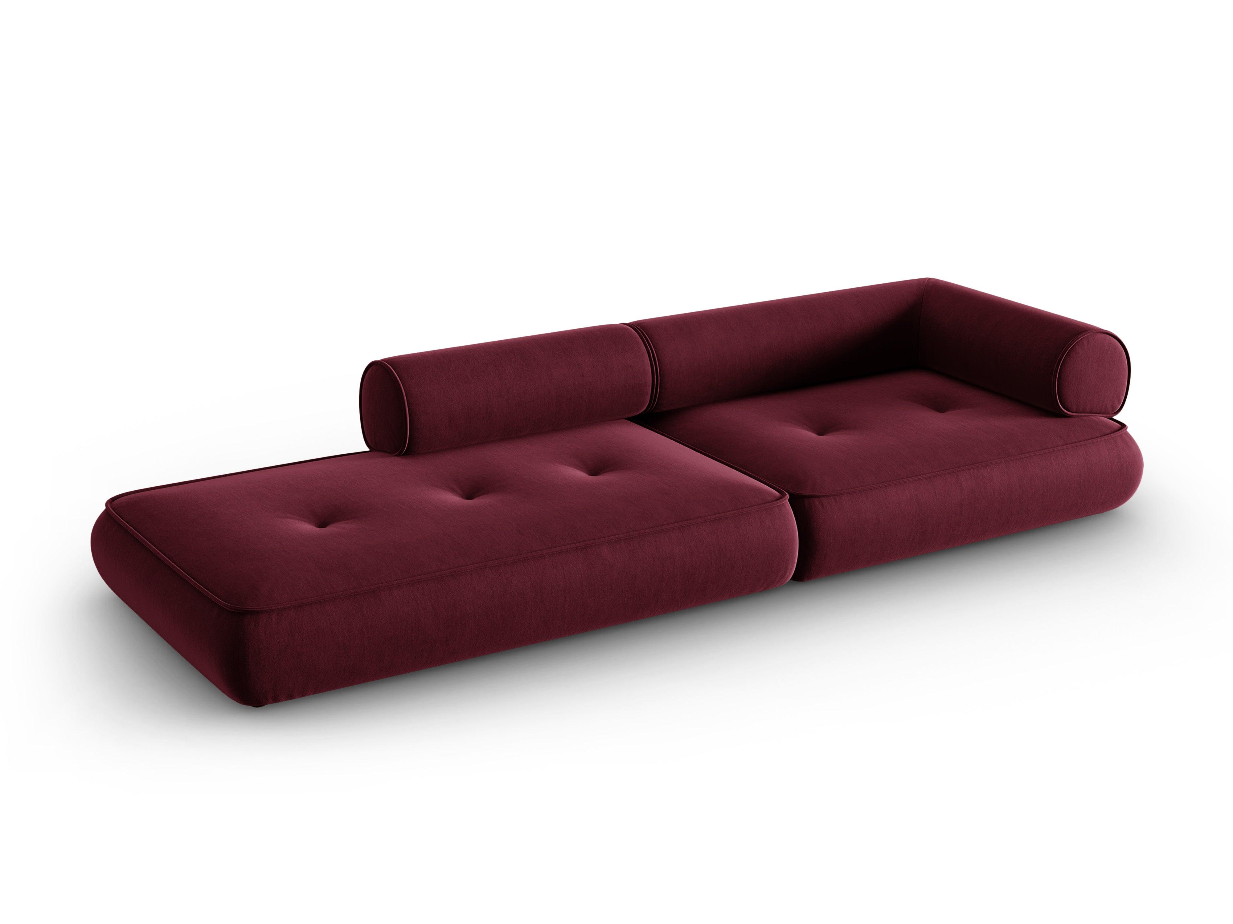 Sofa w tkaninie szenilowej otwarta lewostronna LILY burgundowy Maison Heritage    Eye on Design