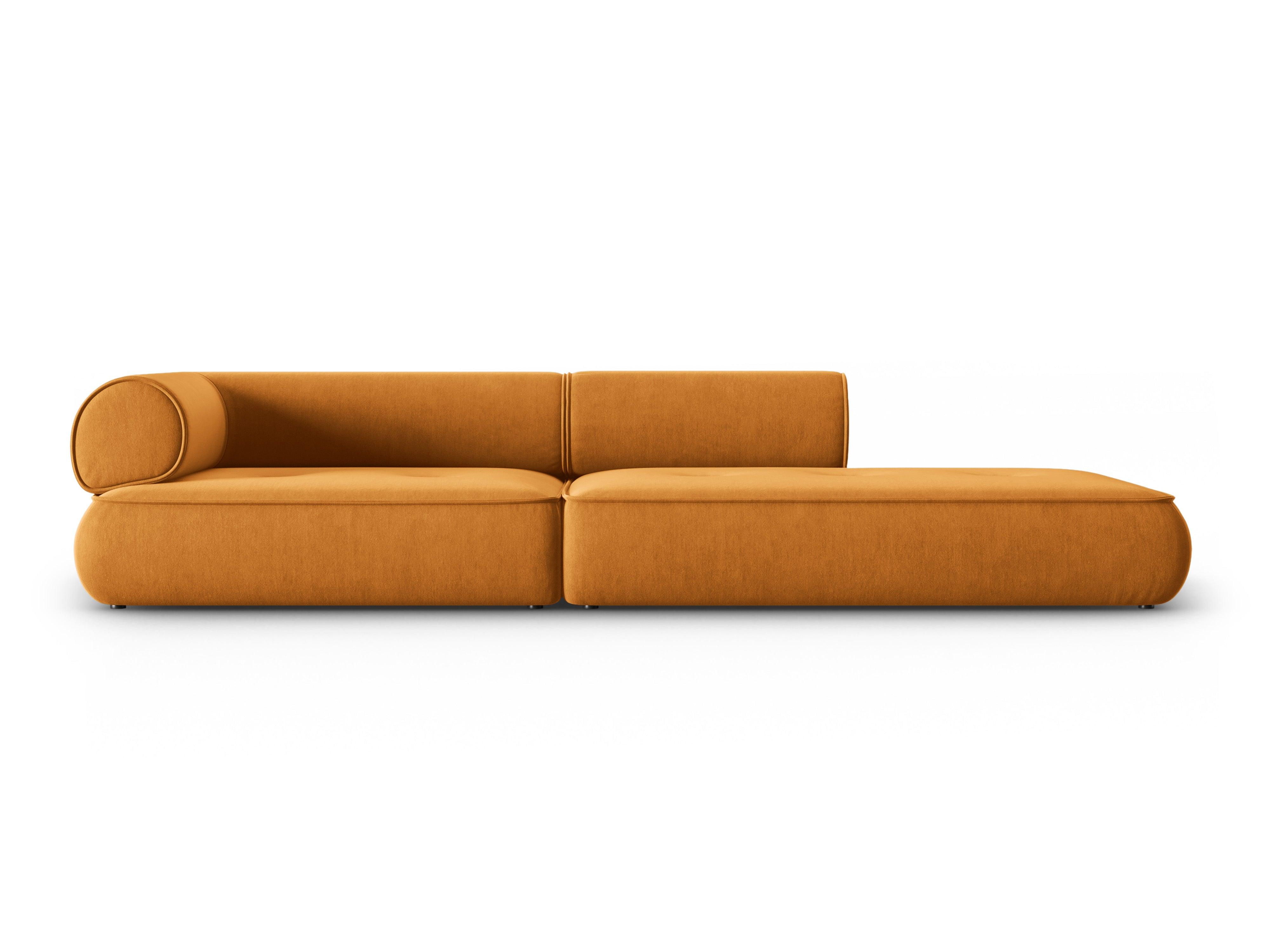 Sofa w tkaninie szenilowej otwarta prawostronna LILY musztardowy Maison Heritage    Eye on Design