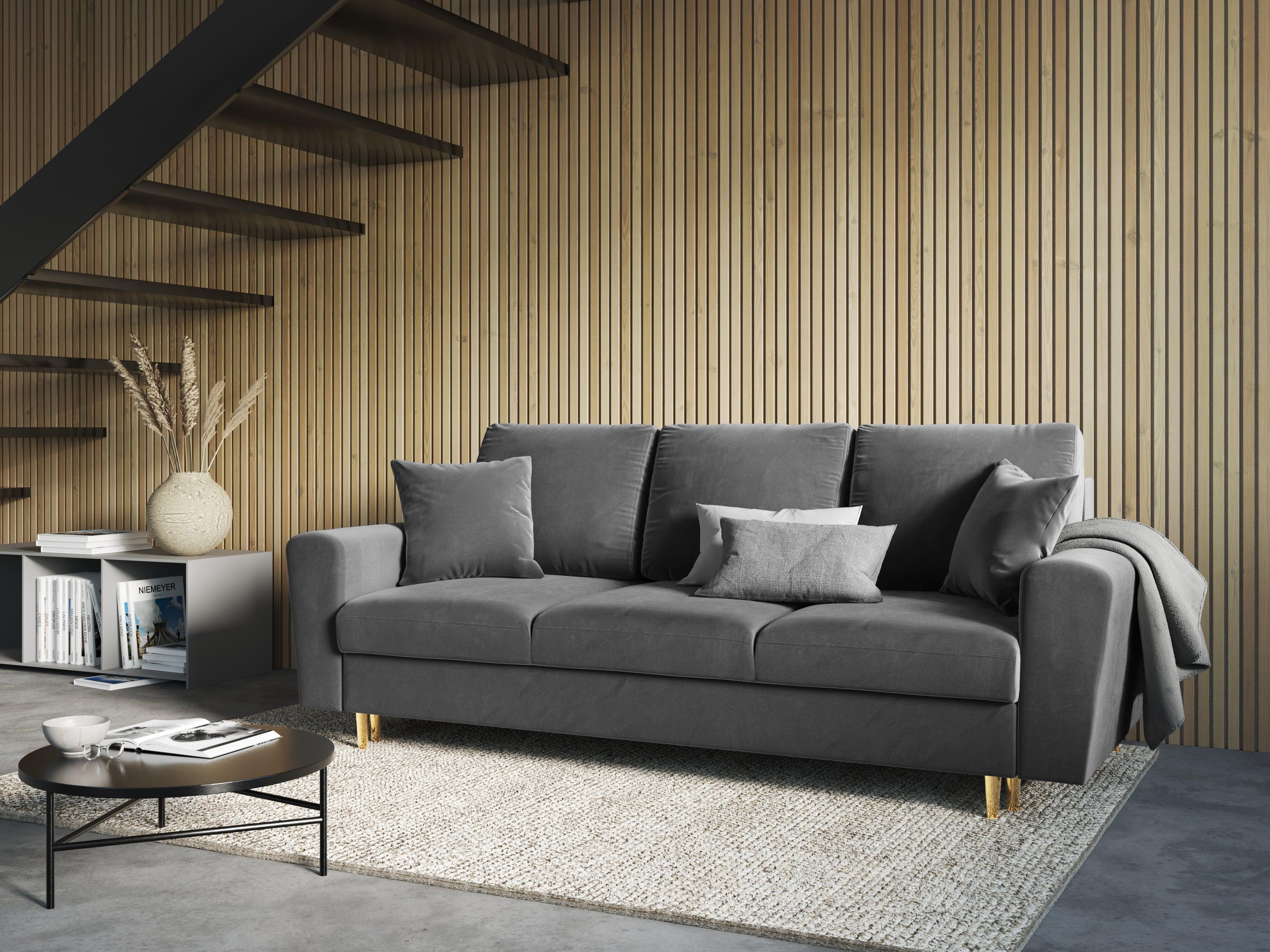 Sofa z funkcją spania KYOTO jasnoszary ze złotą podstawą Cosmopolitan Design    Eye on Design