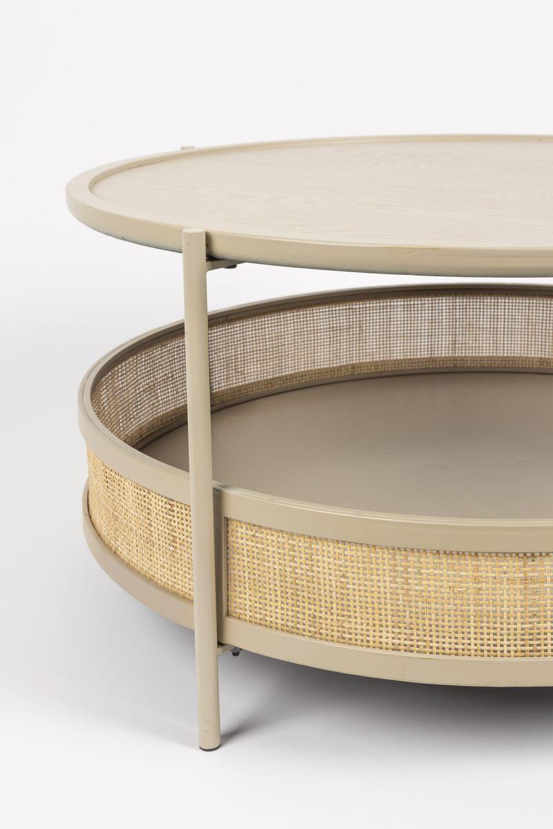 Stolik kawowy okrągły MAKOTO piaskowy z rattanem White Label Living    Eye on Design