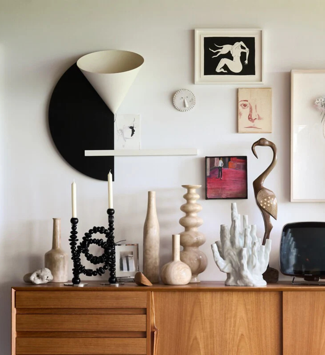 BEADS White Candle Holder with Gold Elements