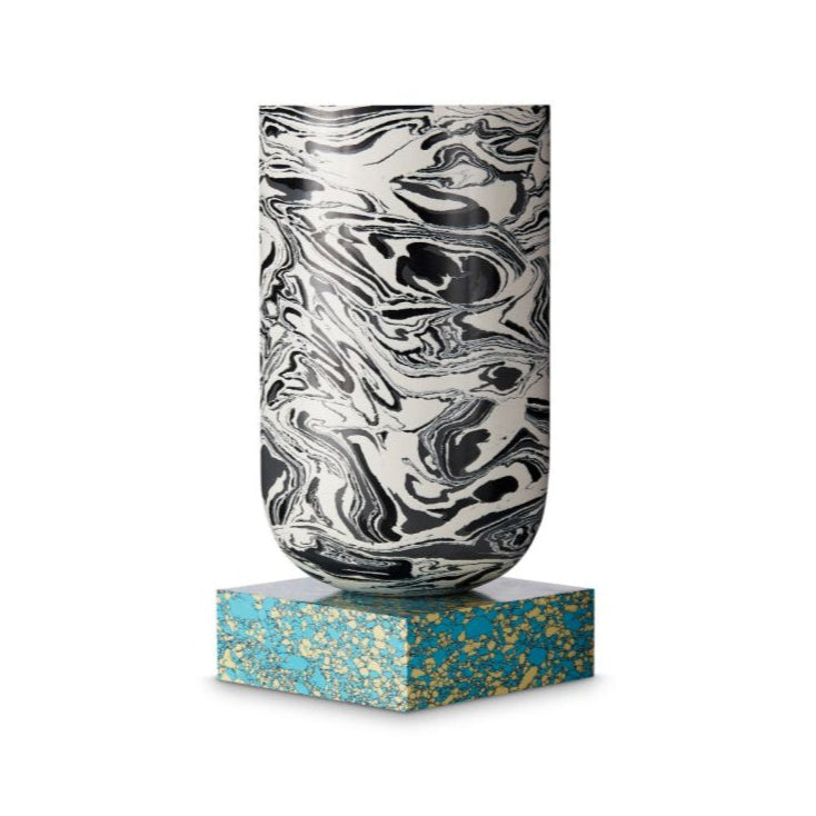 Vase Swirl Black and white marble with a turquoise base [Julia] [Amelia SPR]