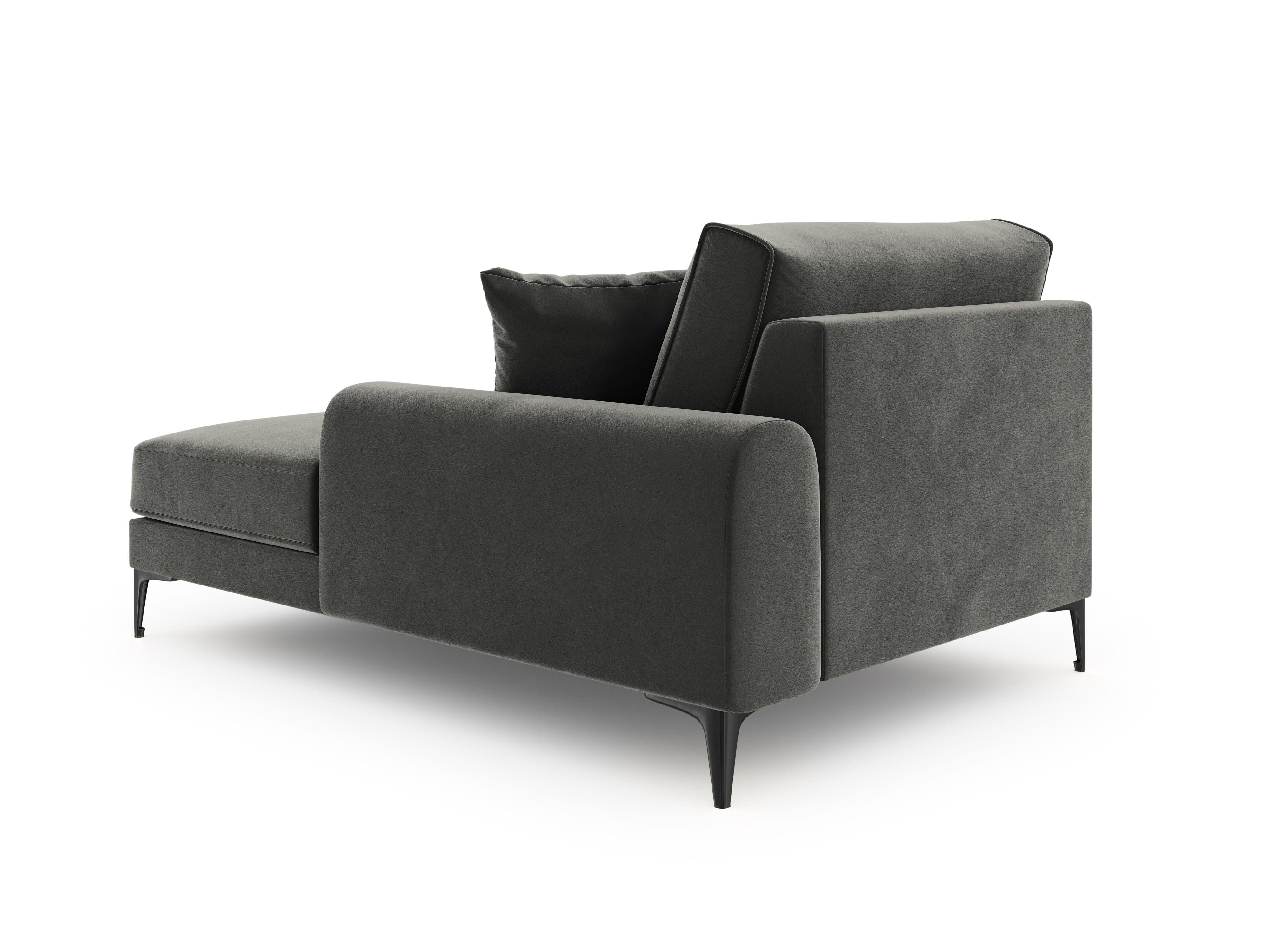 Szezlong aksamitny prawostronny MADARA ciemnoszary z czarną podstawą Mazzini Sofas    Eye on Design