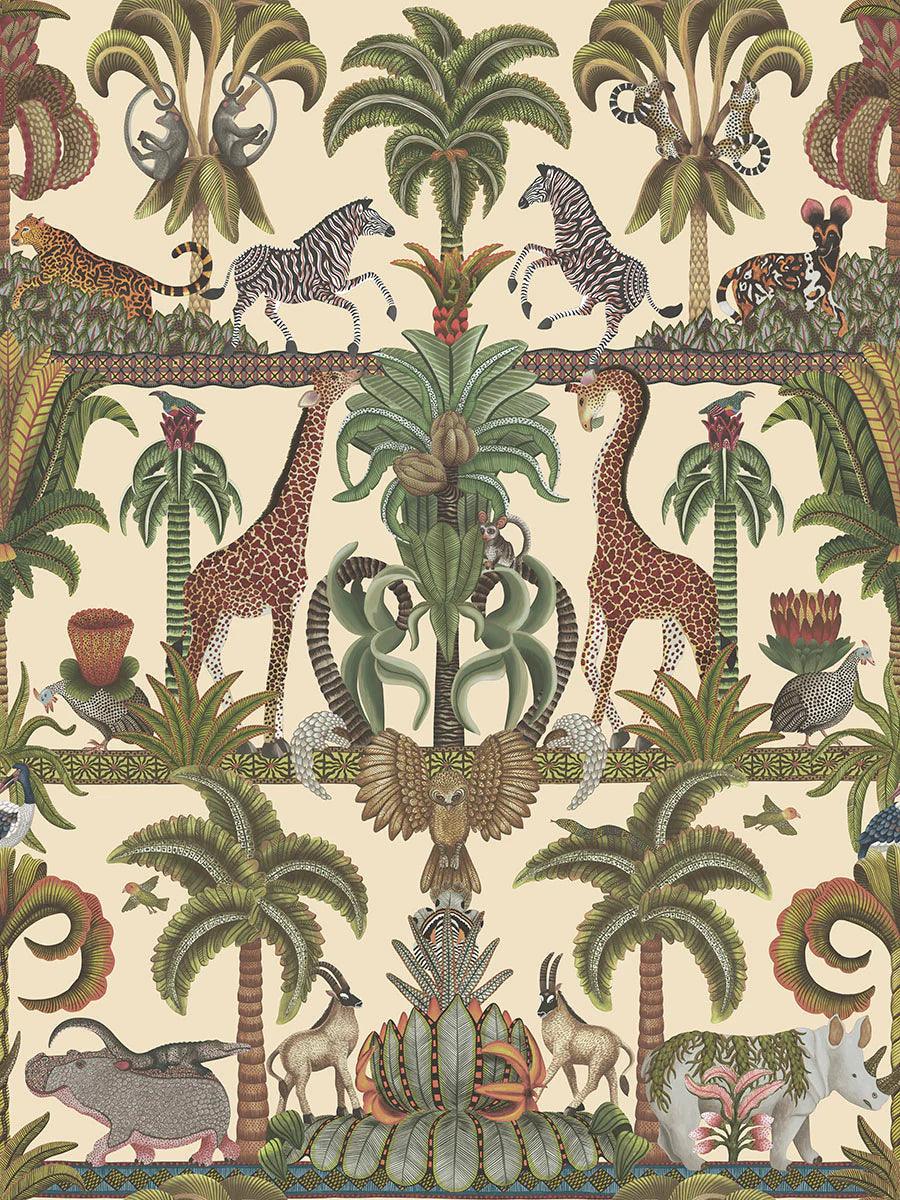 Animal and Plant Motif Wallpaper ARDMORE JABULA - Africa Kingdom Cream