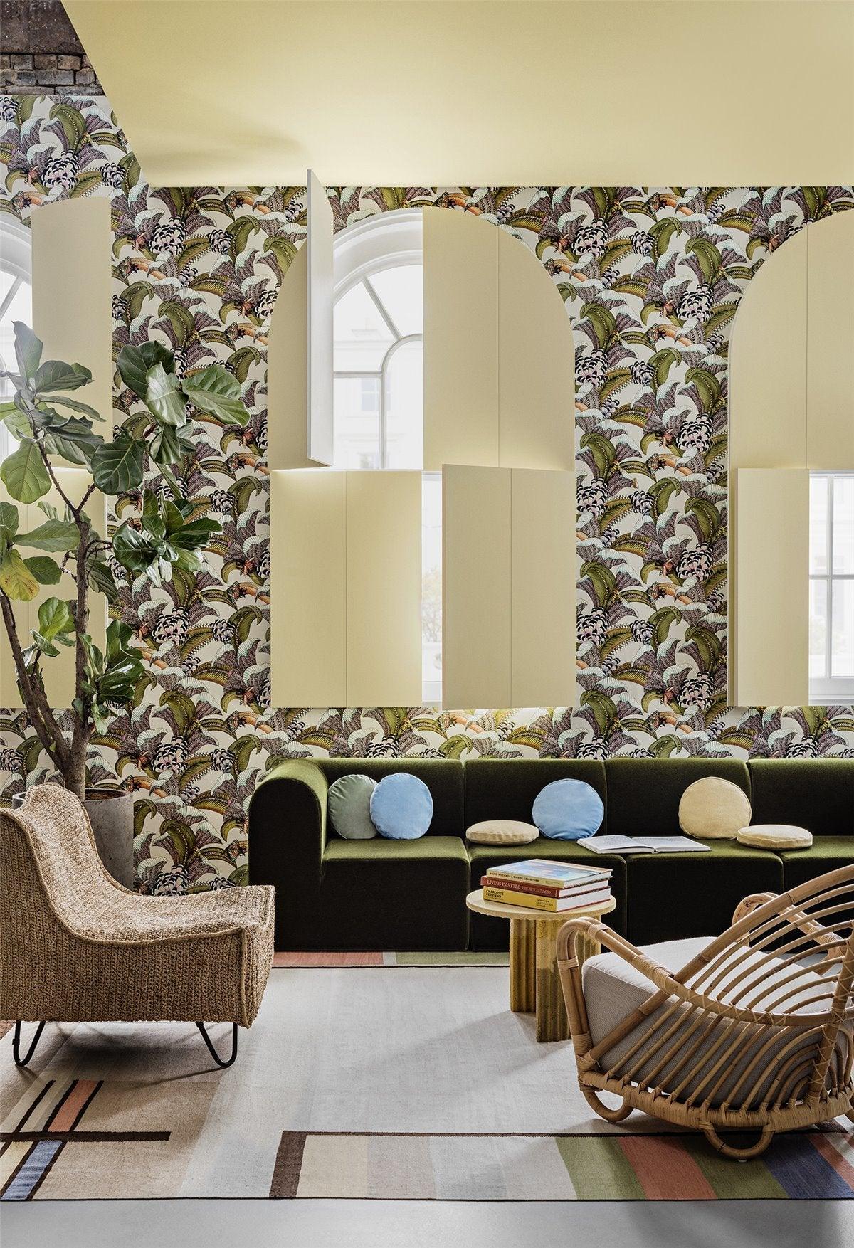 Tapete mit Pflanzenmotiv ARDMORE JABULA - Hoopoe-Blätter dunkelgrün