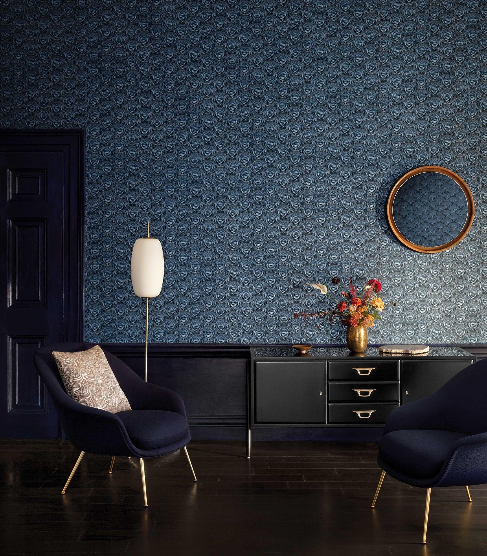 Tapete mit geometrischem Muster von Fächern im Art Deco-Stil KOLLEKTION DER GEGENWART - Federfächer schwarz