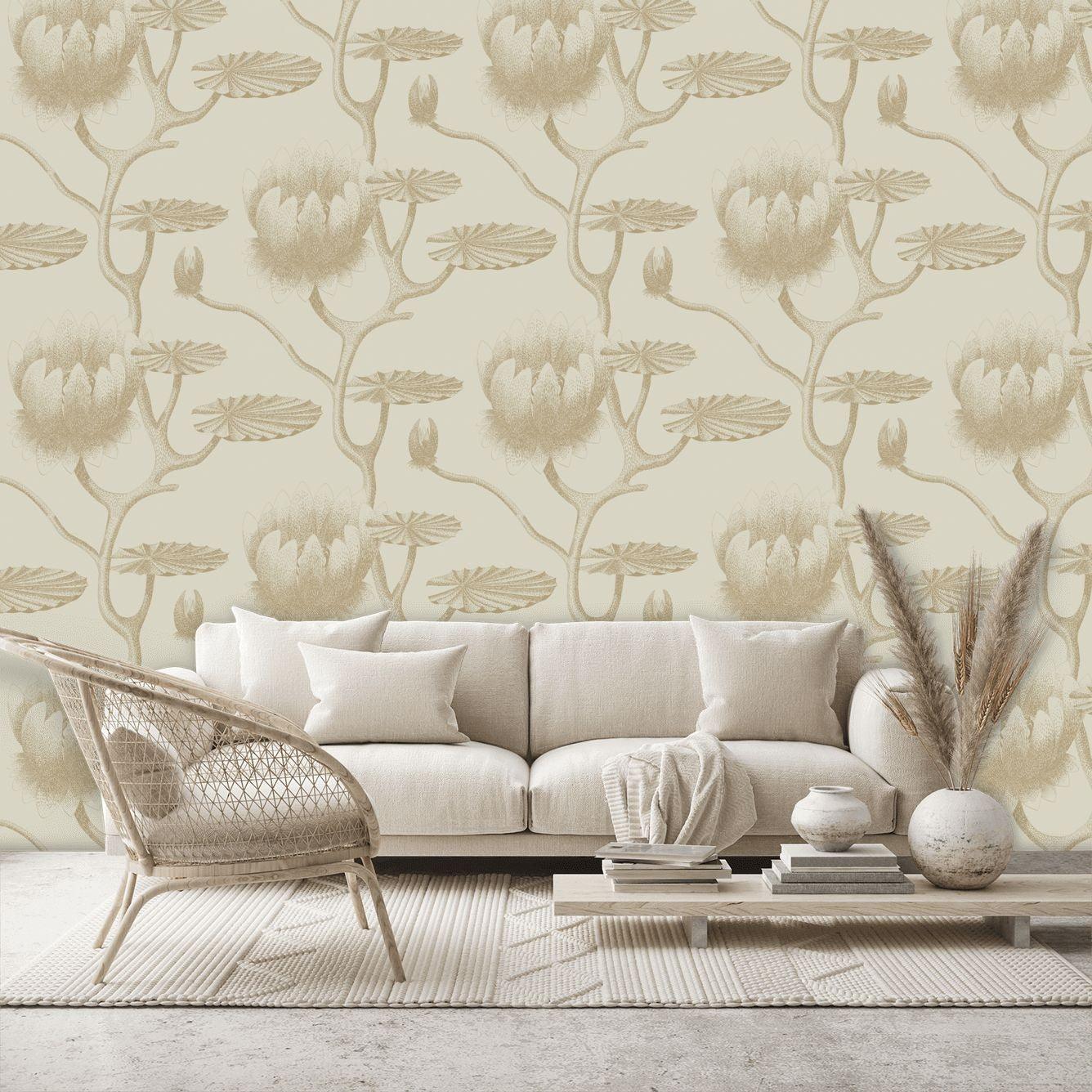 Contemporary Restyled Floral Pattern Wallpaper - Sand Lily