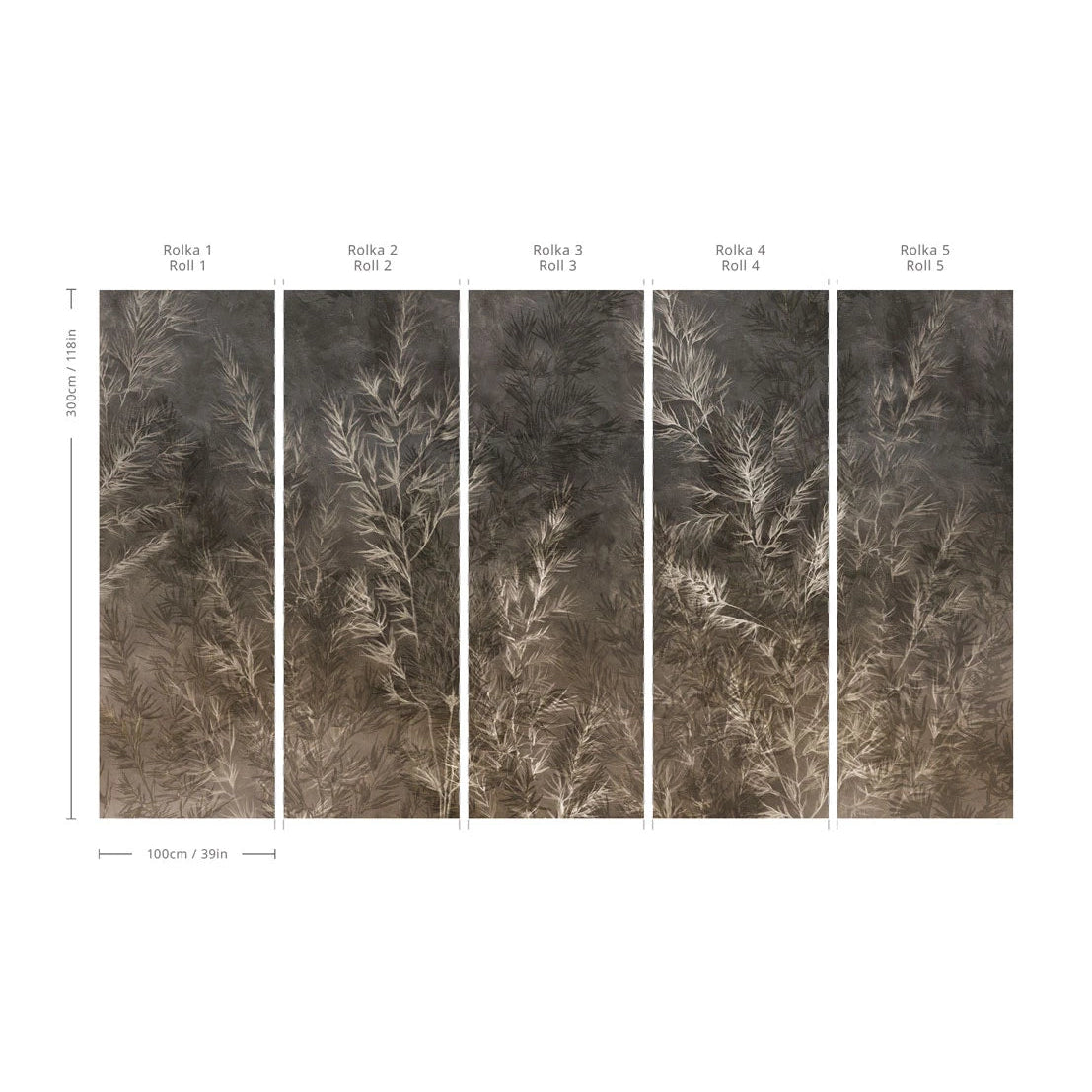 Non-woven wallpaper with a plant pattern DRY GRASS dark green