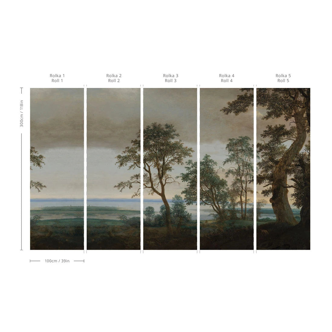 Non-woven wallpaper with landscape EVENING GROVE brown with green