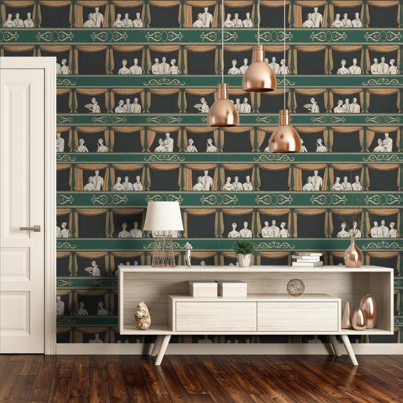 Wallpaper with the Landscape of Italian Theater Balconies FORNASETTI SENZA TEMPO - Pink Theater