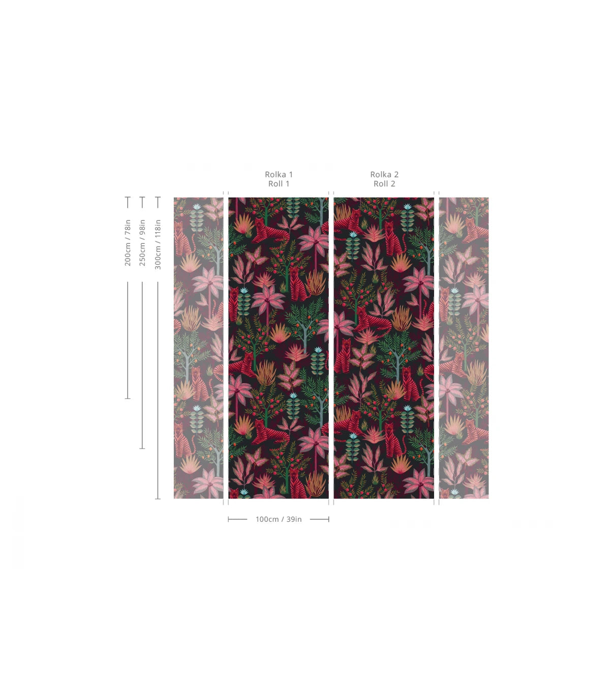 Tapete mit pflanzlichem und tierischem Motiv GOLD TIGERS SCHWARZ schwarz mit rot