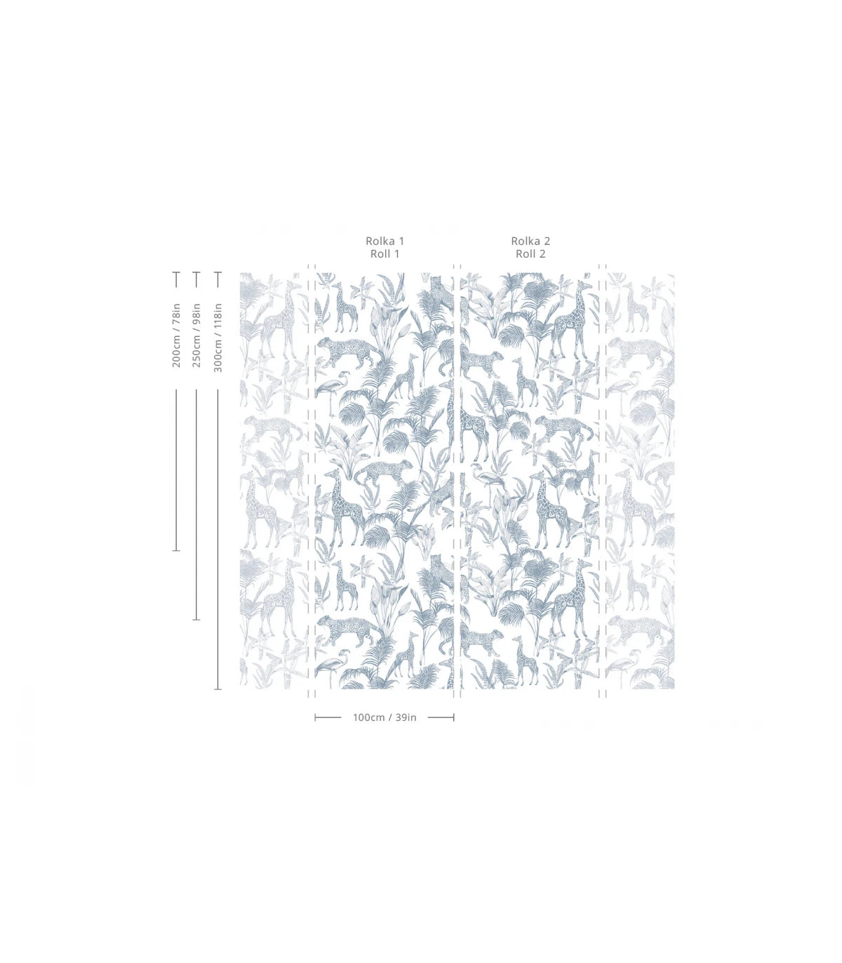 Safari Blue Animal Print Wallpaper in Light Blue with White