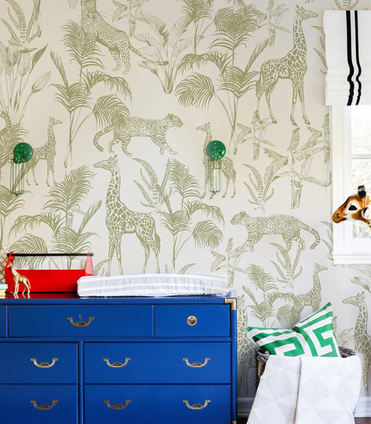 Tapete mit Tiermotiv SAFARI GREEN beige mit grünem Akzent
