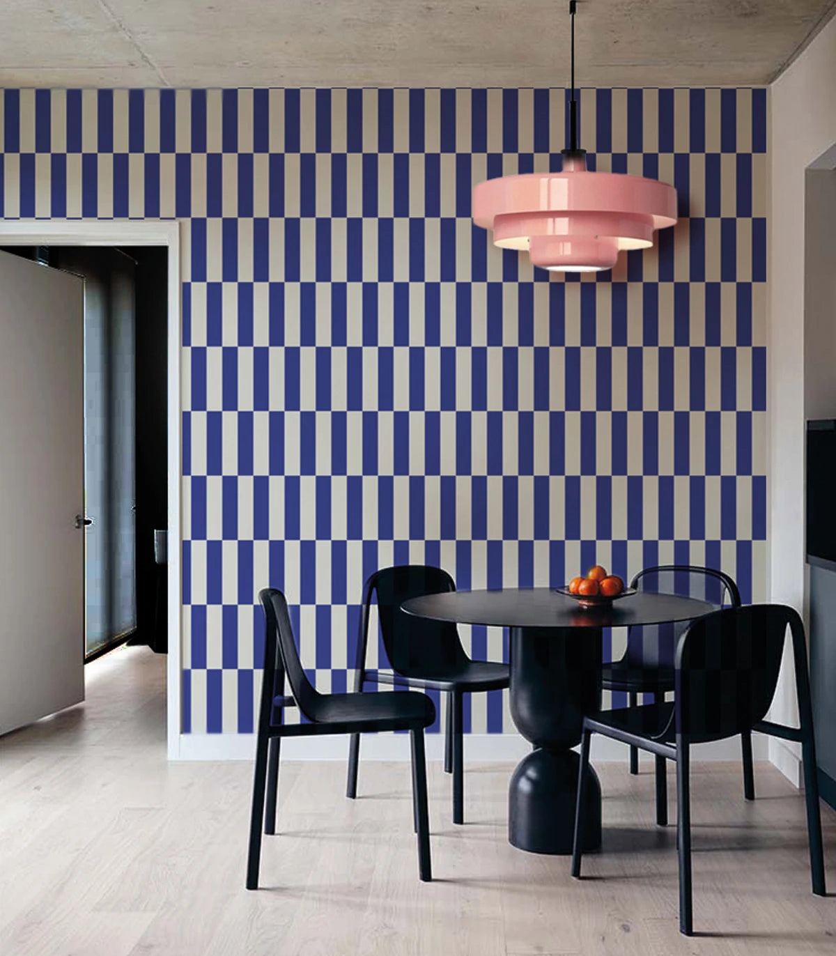 Non-woven wallpaper with geometric pattern TETRIS STRIPE cobalt blue