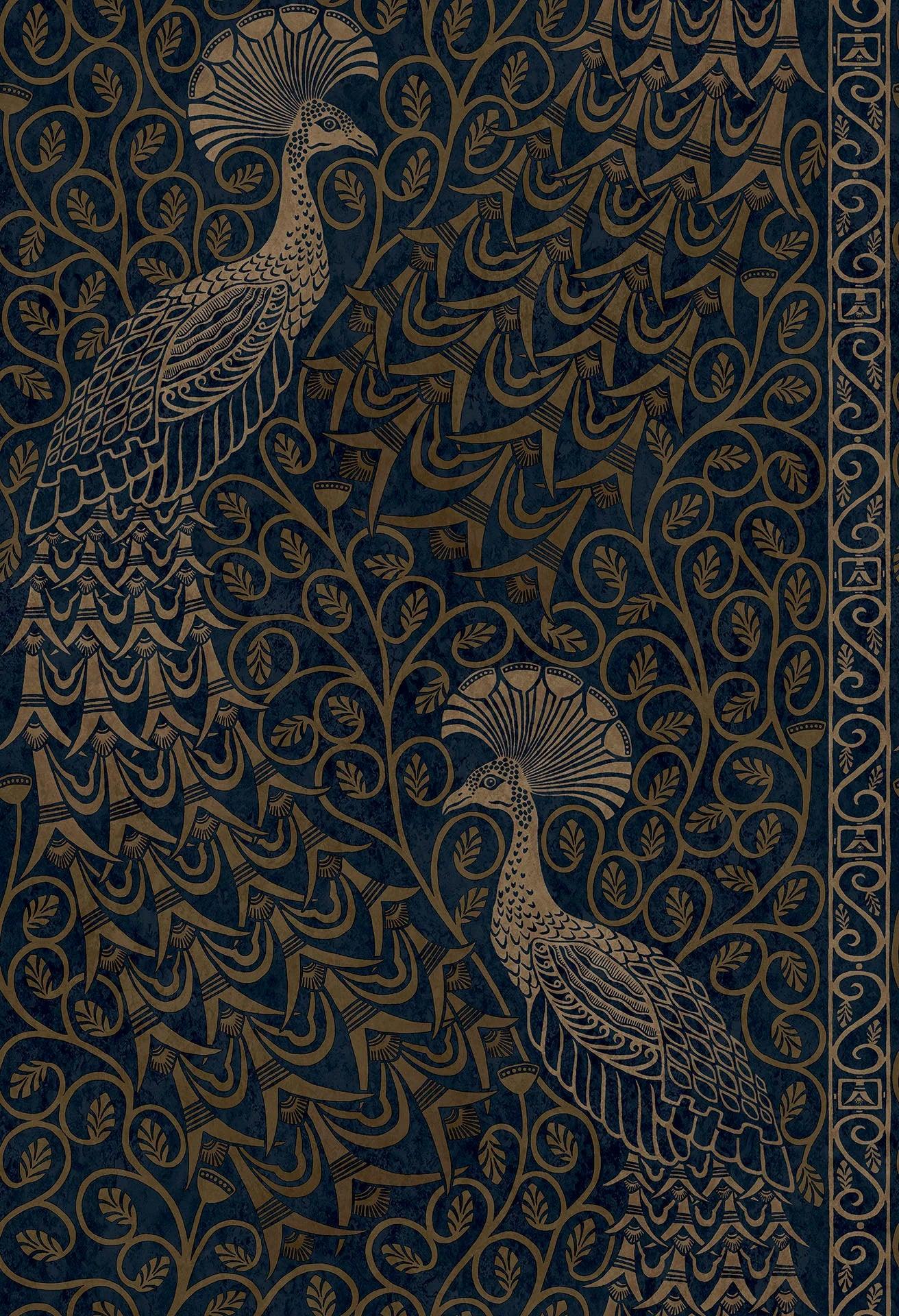 Tapeta THE PEARWOOD COLLECTION - Pavo Parade brąz na granacie Cole & Son    Eye on Design