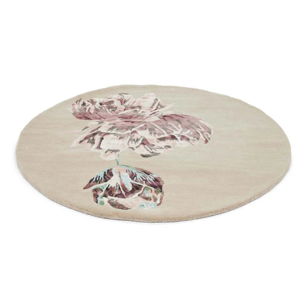 Runder Teppich TRANQUILITY ROUND BEIGE mit lila und beigen Blumen [Monika] [Amelia spr]