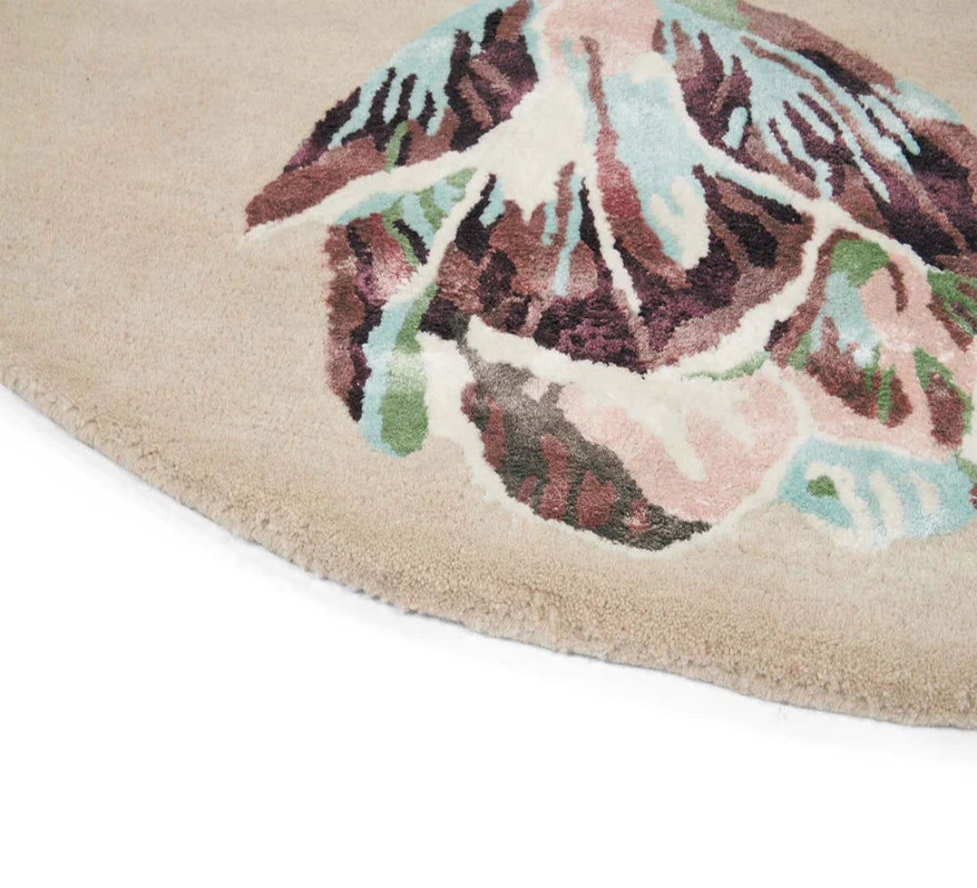 Runder Teppich TRANQUILITY ROUND BEIGE mit lila und beigen Blumen [Monika] [Amelia spr]