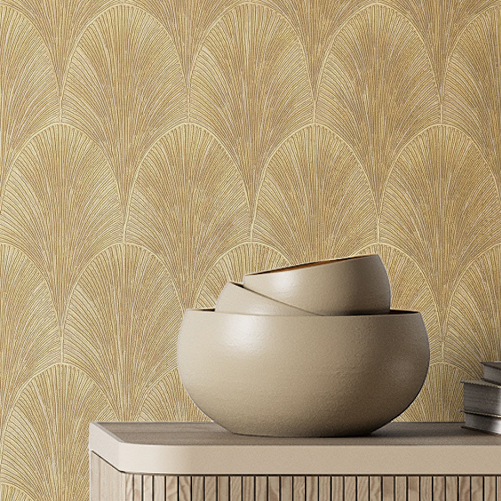 Metallic wallpaper with geometric pattern TOURMALINE - WHITE/GOLD