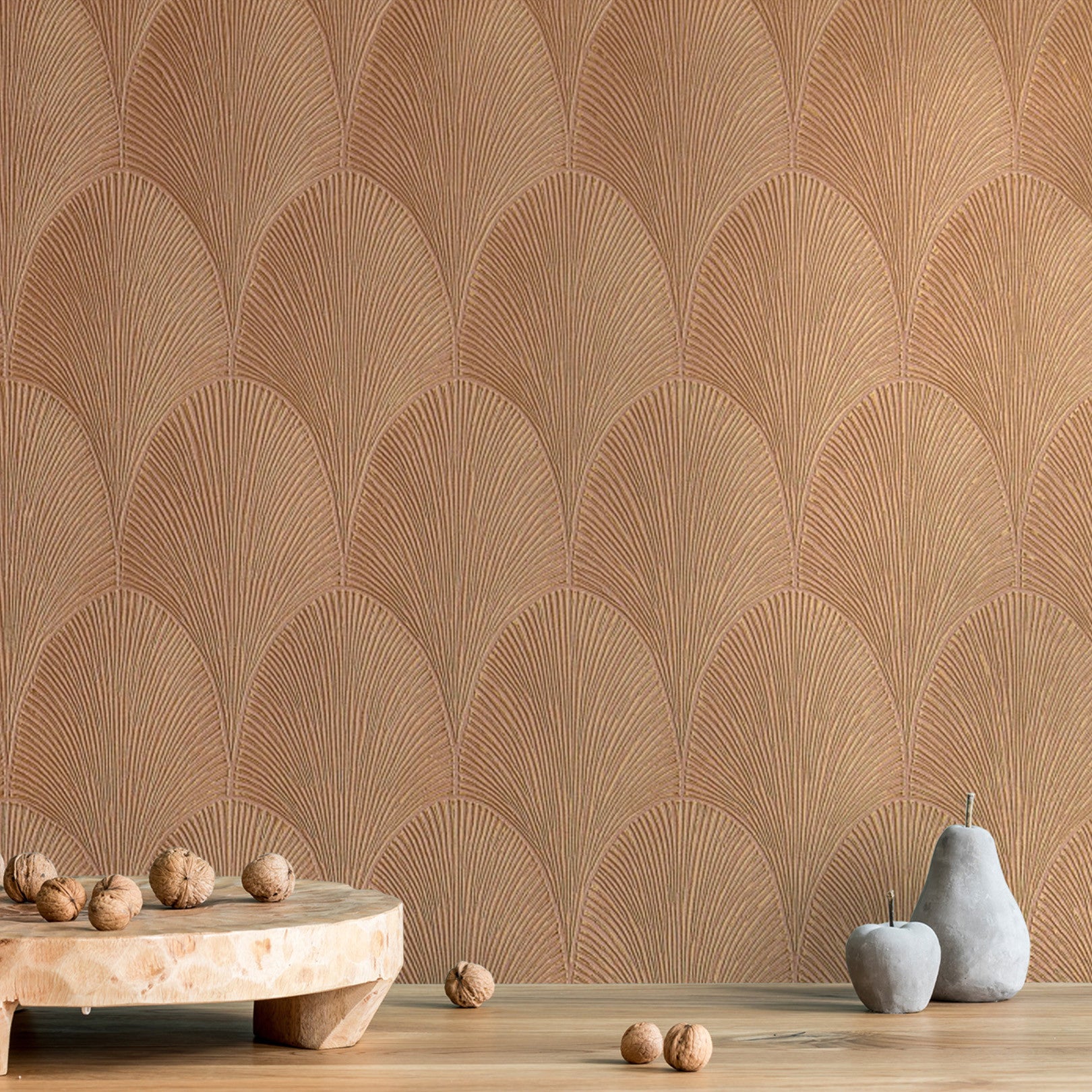 Metallic Wallpaper with Geometric Pattern TOURMALINE - VIEUX ROSE muted pink