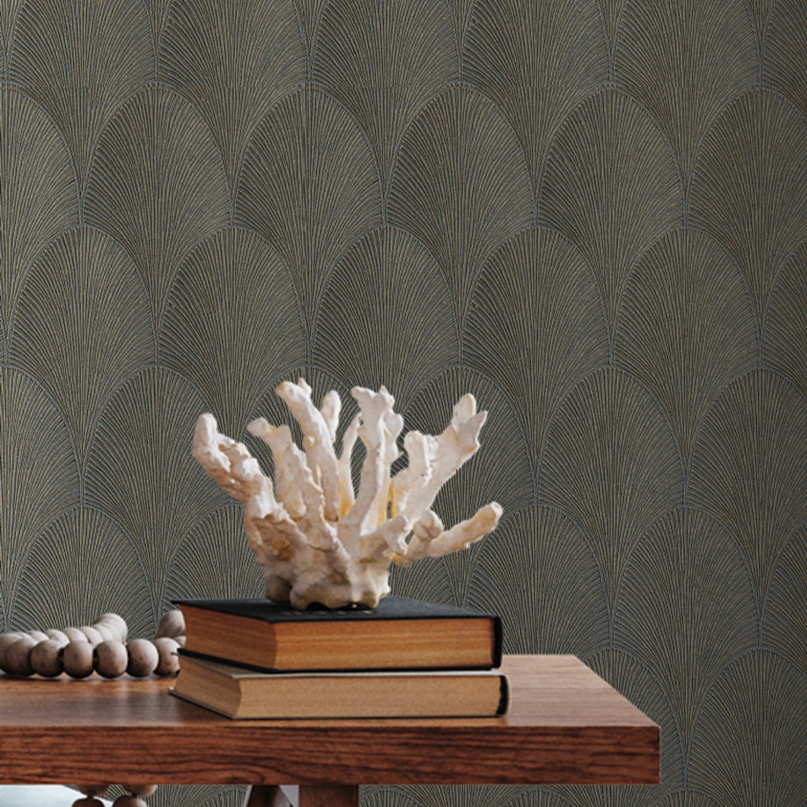 Metallic wallpaper with geometric pattern TOURMALINE - VERT DE GRIS gray-green