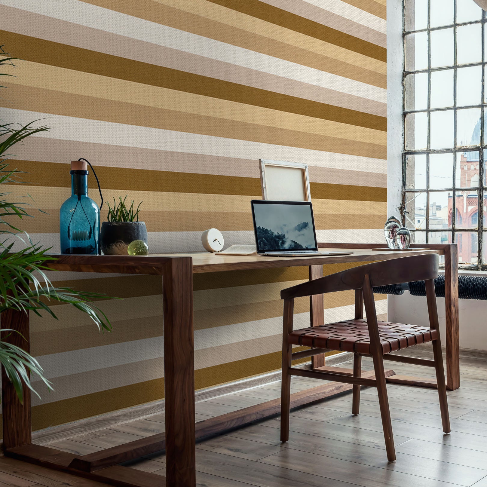 Strukturierte Tapete mit Streifen TRANSAT - SABLE/CAMEL beige mit braunem Akzent