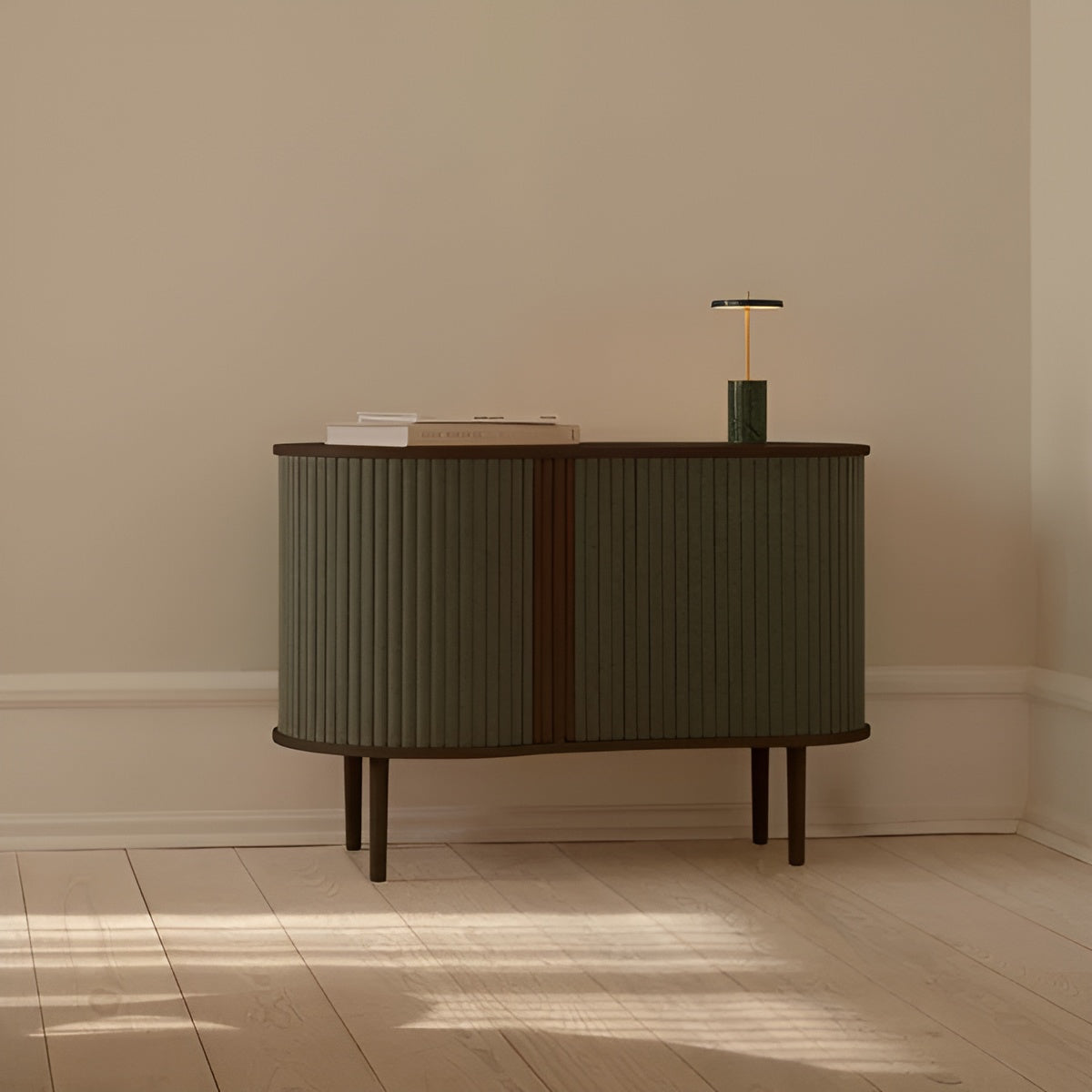 AUDACIOUS chest of drawers green with dark oak